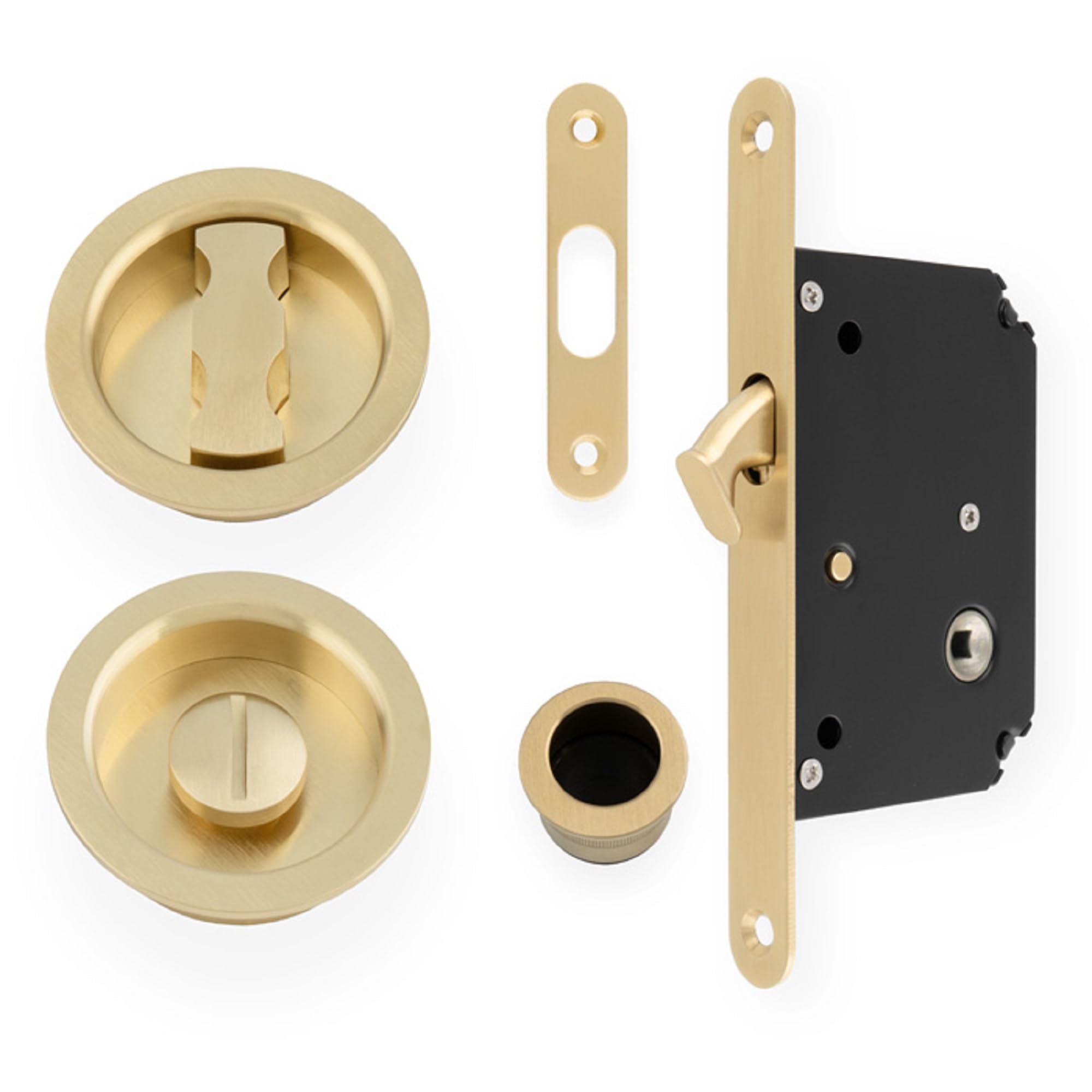 Alexander & Wilks Satin Brass Pvd Aw110r Radius Sliding Door Lock Set, 50Mm Backset, Solid Brass (Satin Brass Pvd)