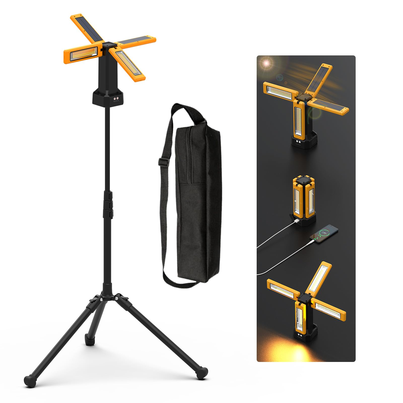 13200mAh Rechargeable Solar Work Light,IPX4 Waterproof with Folding Stand Support and Portable Carrying Bag, 8000 Lumen Stepless Dimmable, 4 Lighting Modes, White/Warm/Warm White (Standard)