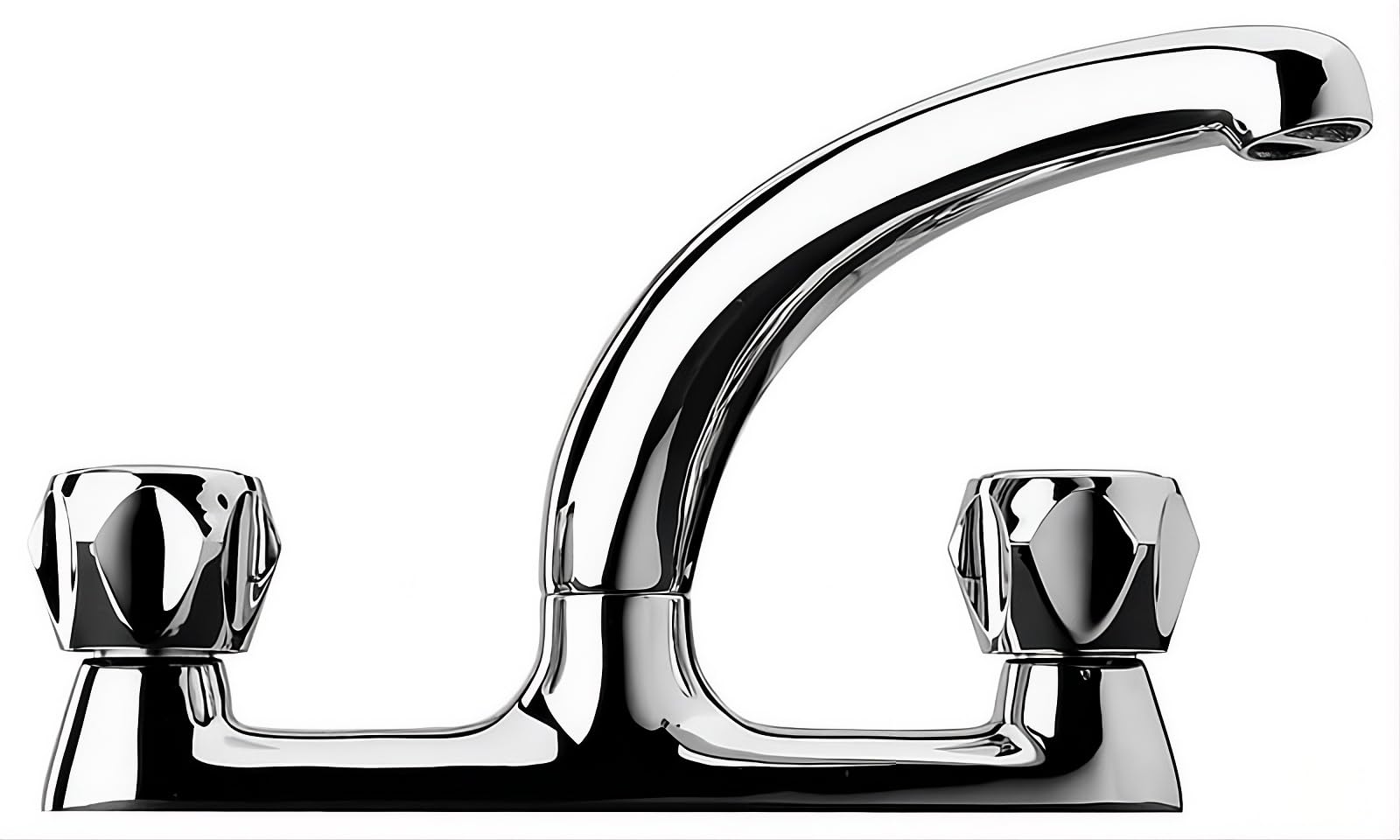 Two Holes Kitchen Deck Mixer Tap – Chrome Finish Twin Handle Kitchen Sink Tap with Swivel Spout, Easy Install