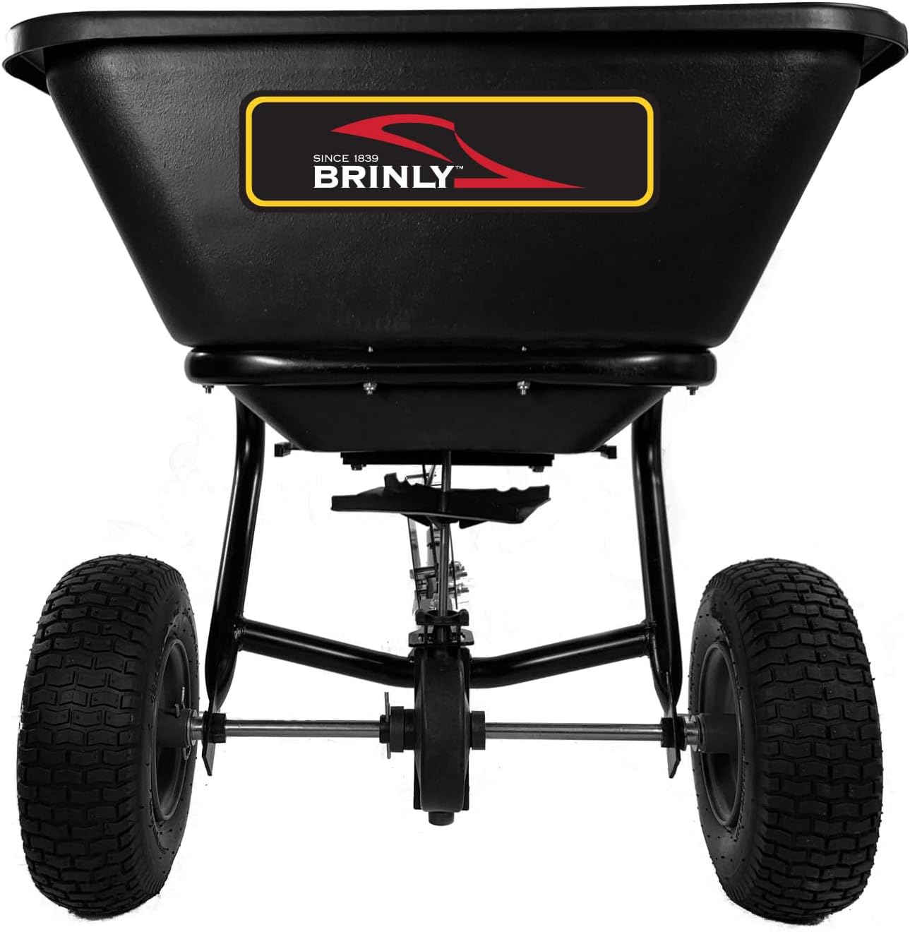 Brinly BS26BH-A Tow Behind Broadcast Spreader with Universal Hitch, 125 lb. - Flat Black