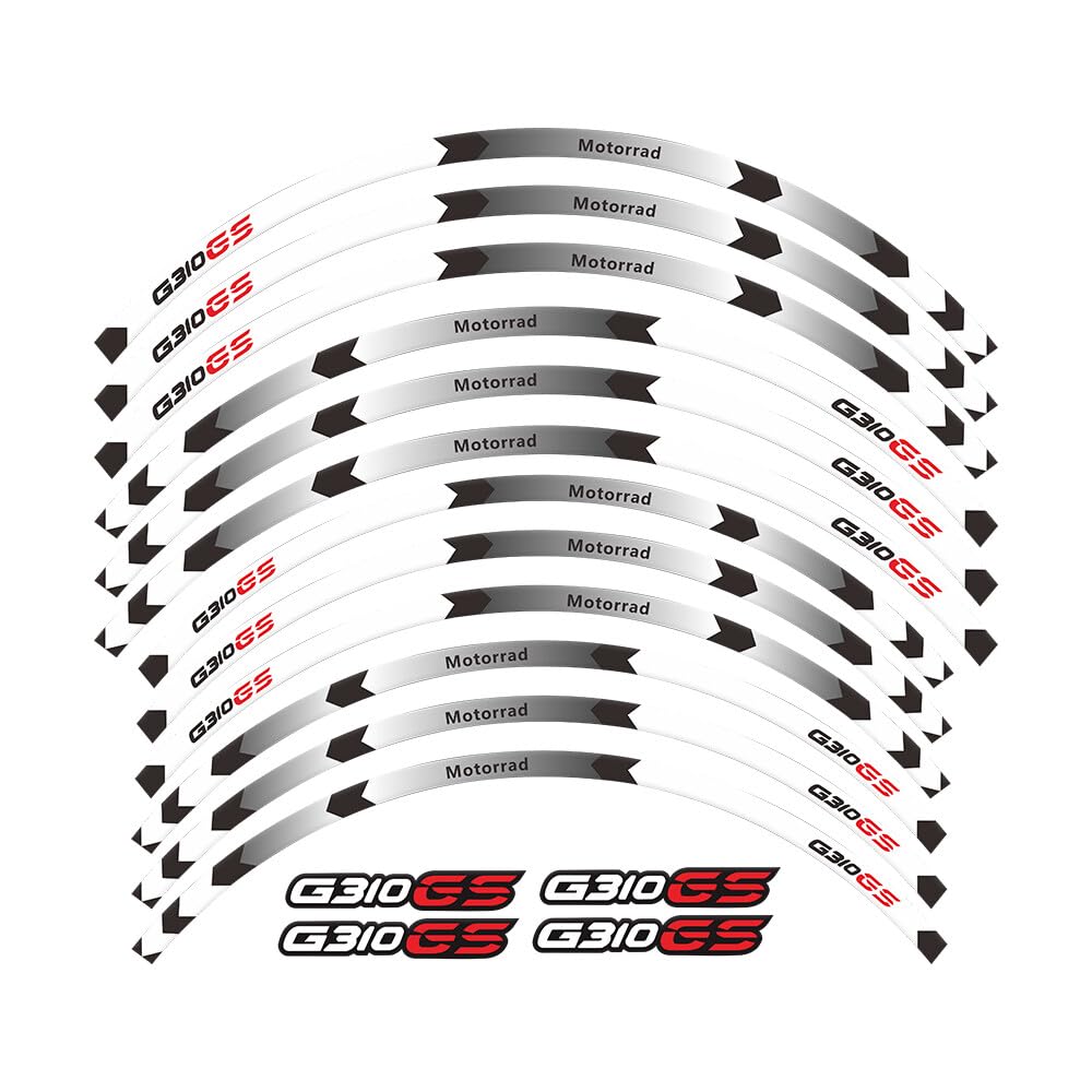 For BMW G310GS Motorcycles Accessories Thick Edge Outer Front and Rear Rim Wheel Reflective Decal Sticker Strip Tape (white,16)