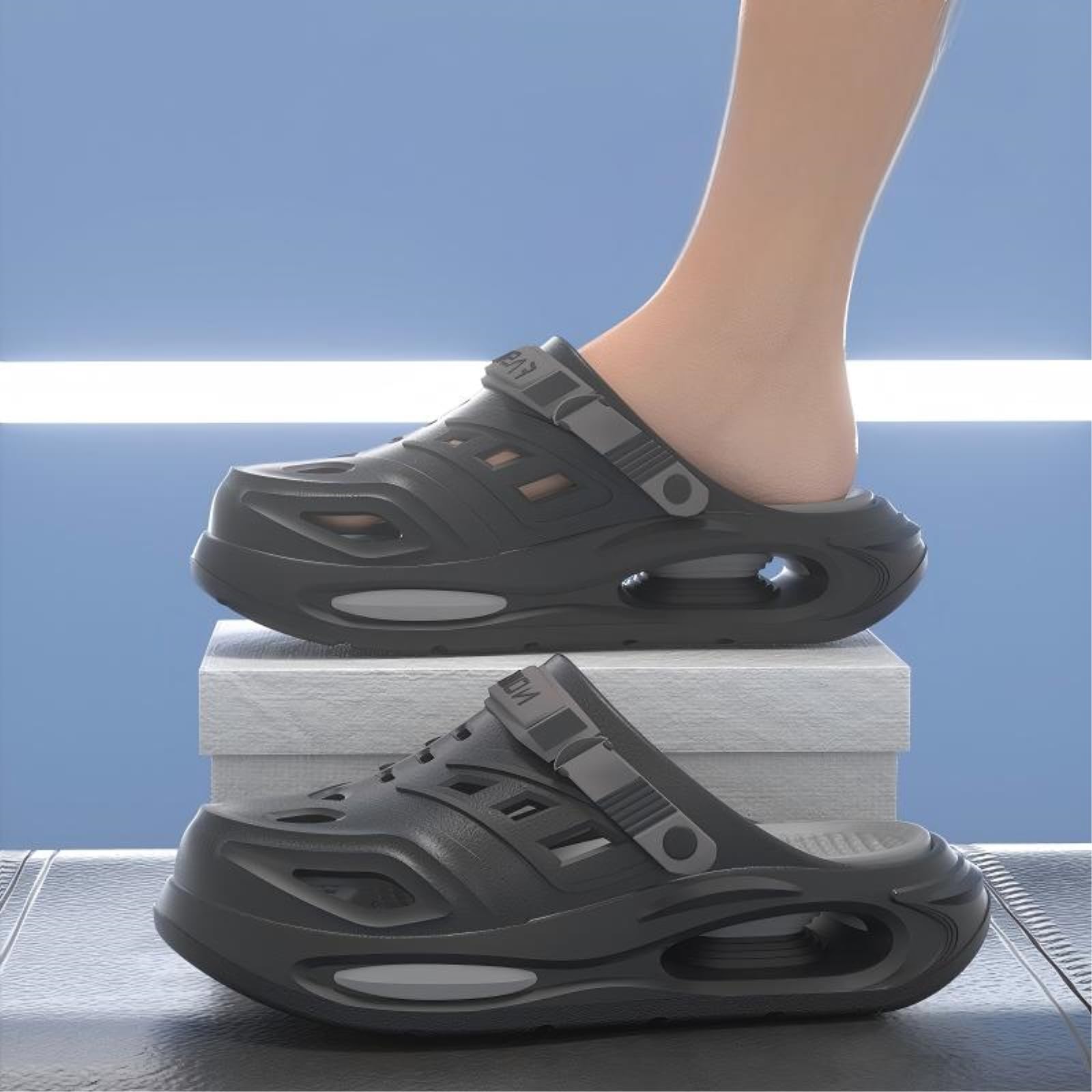 WANGSHUO Letnie kapcie unisex puste chodaki, modne grube podeszwy dwuczęściowe kapcie EVA, antypoślizgowe odporne na zużycie sandały outdoorowe-szary-40-41