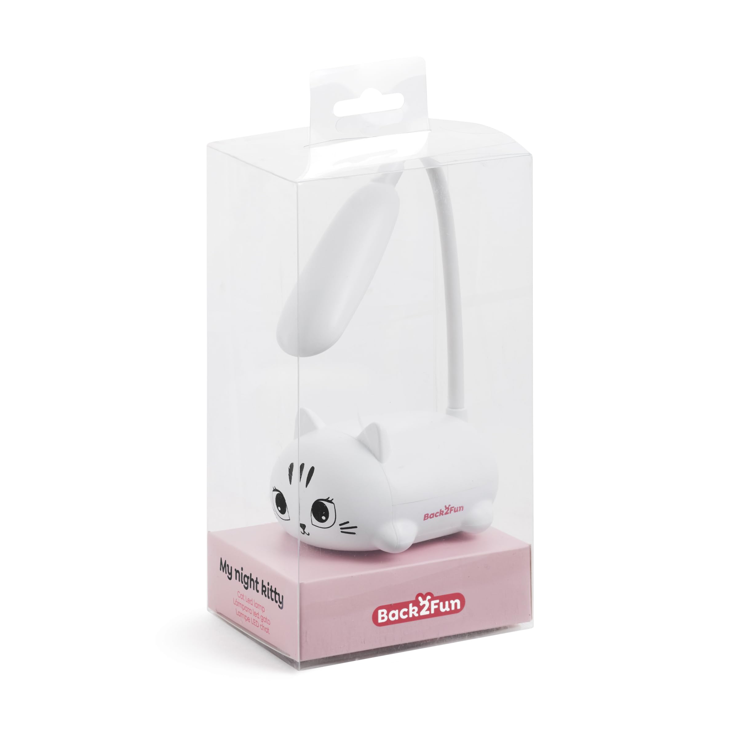 Back2Fun - Lámpara de escritorio infantil con forma de gatito, Luz LED cálida, Cuello flexible, Minilámpara portátil para niños recargable USB, Pensada como luz de noche o para estudiar