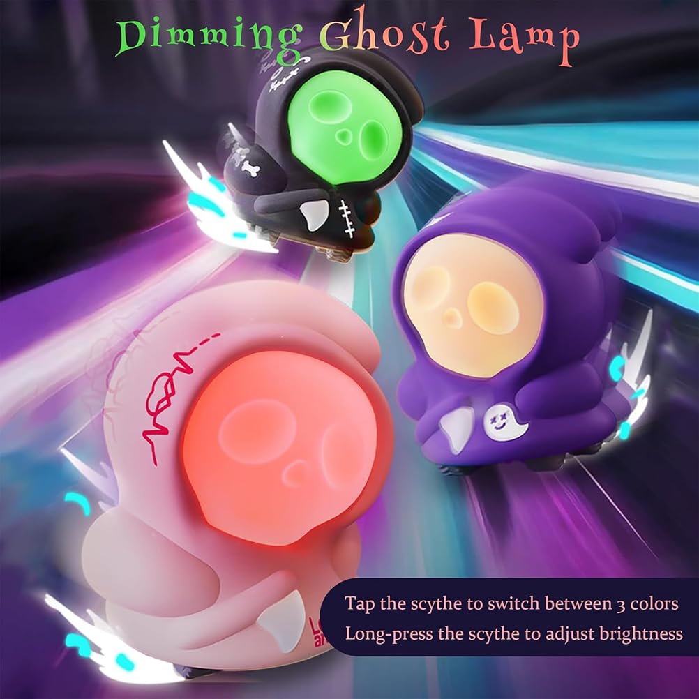 AoLa Veilleuse Sensenmann enfants, veilleuse fantôme en silicone, 3 couleurs lampe à commande tactile à intensité variable rechargeable USB piles 500mAh lampe de chevet à roulettes,3 Pieces