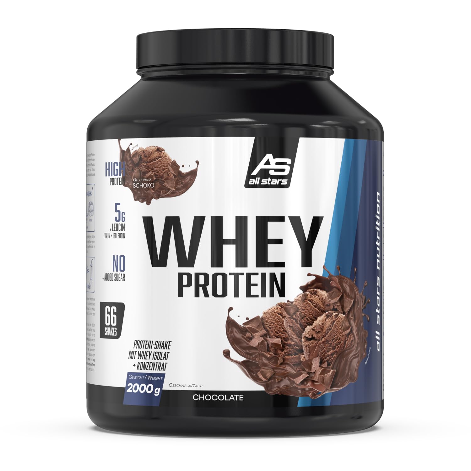 All Stars WHEY PROTEIN 2000g I Eiweiß-Pulver mit Whey-Konzentrat & Isolat I leckeres Low-Fat Powder I hochwertiges Protein-Pulver I cremiger Protein-Shake mit Chocolate Flavour