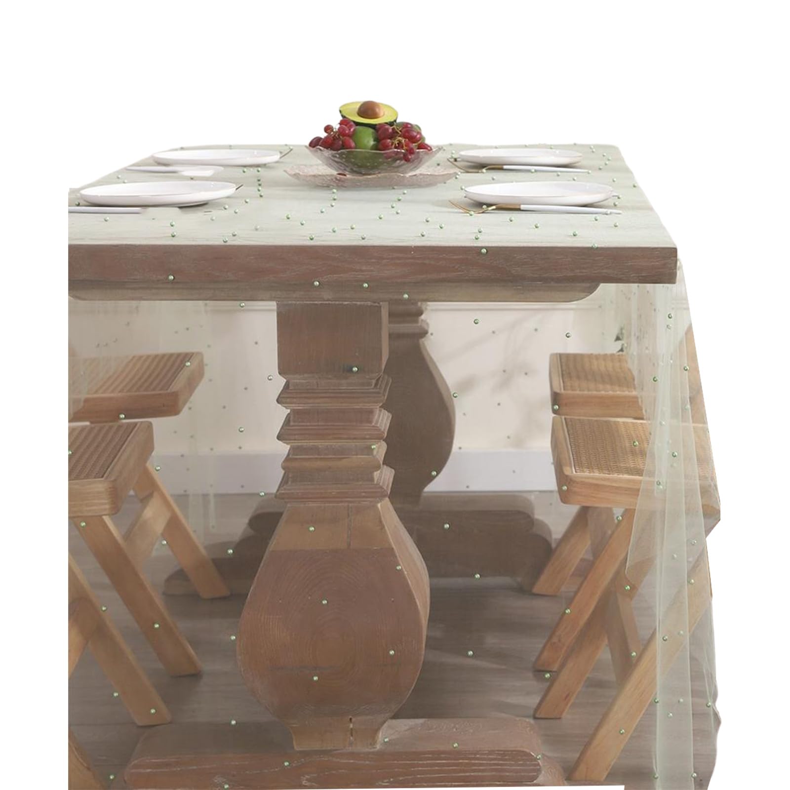 Jazuaiao Pearls Decorated Tablecloth in Various Sizes Breathable Organza Materials for Banquets Event and Home Setting Pearls Decoration Tablecloth