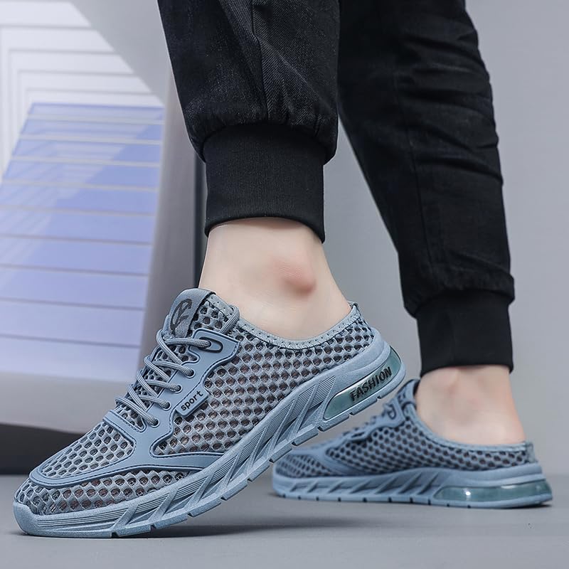 Men's Solid Colour Woven Breathable Slip on Mule Shoes, Comfy Non Slip Casual Soft Sole Slippers, Outdoor Walking Shoes for Summer3