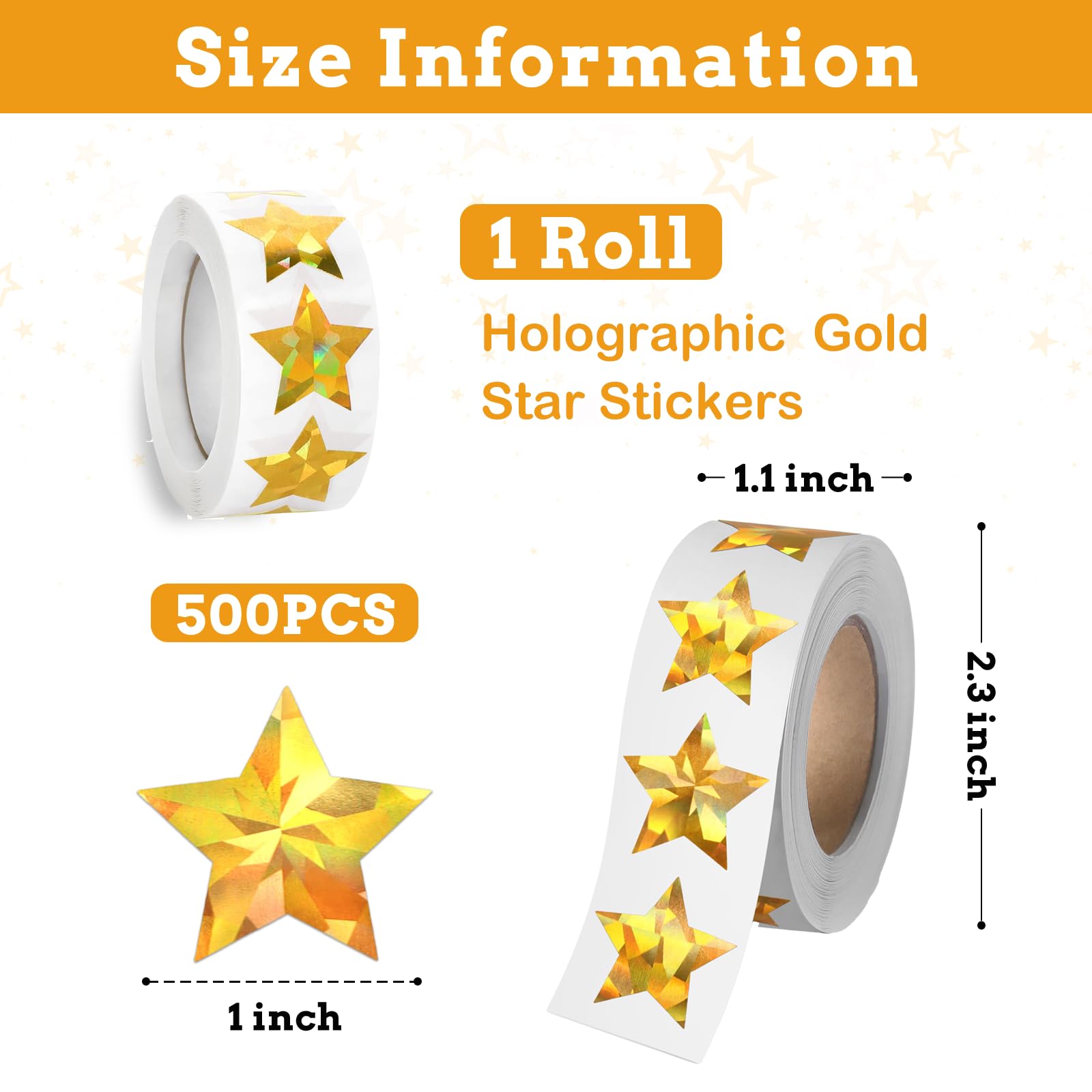 500 Stück holografische goldene Stern-Aufkleber für Kinder Belohnung, 2,5 cm selbstklebende metallische Glitzer Folien Stern Aufkleber