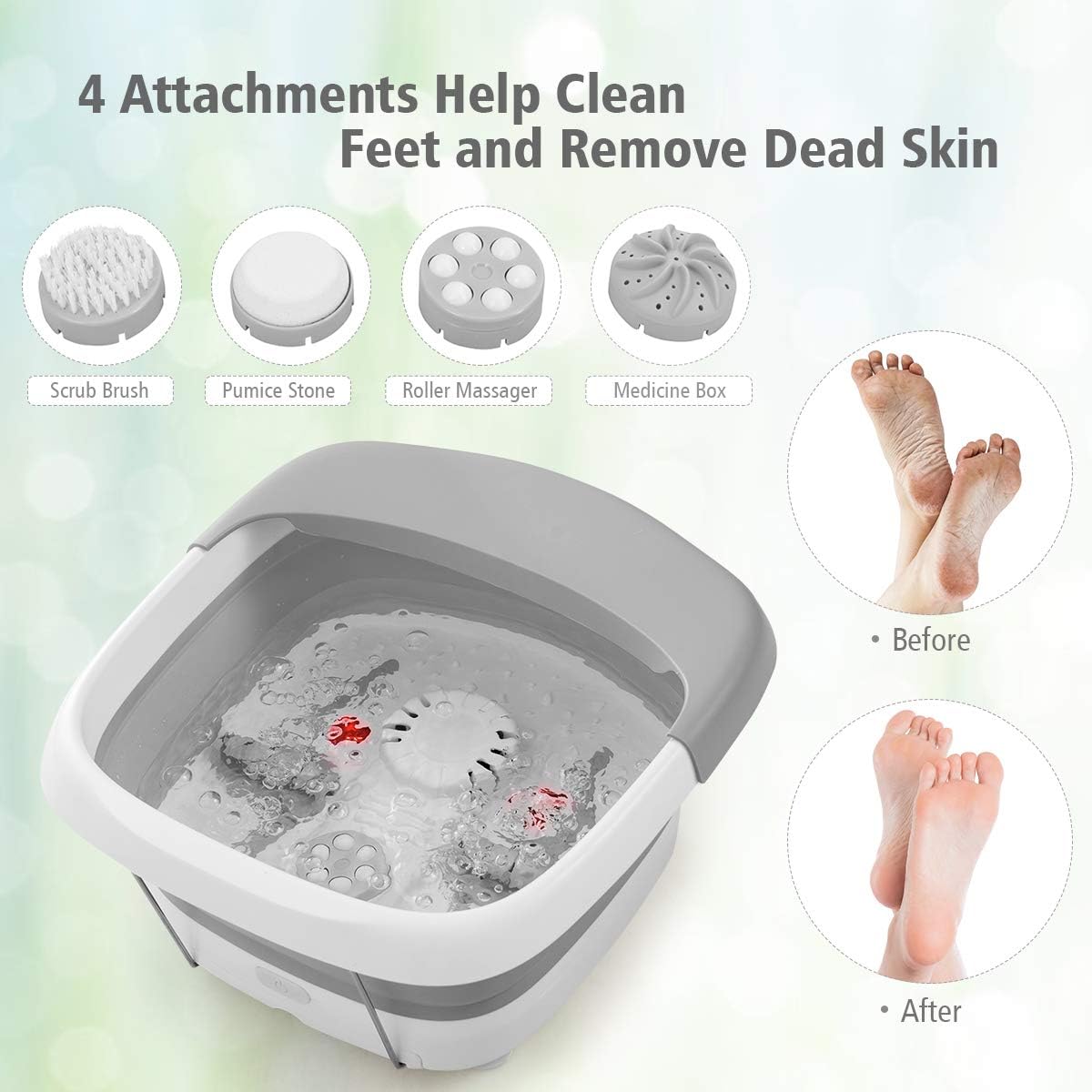 Giantex Heated Foot Spa Bath Massager Collapsible Design, 3 in 1 Footbath Tub with Rollers Pumice Stone Scrub Brush, Easy Storage, Foldable Foot Soaking Tub for Feet Stress Relief (Gray)