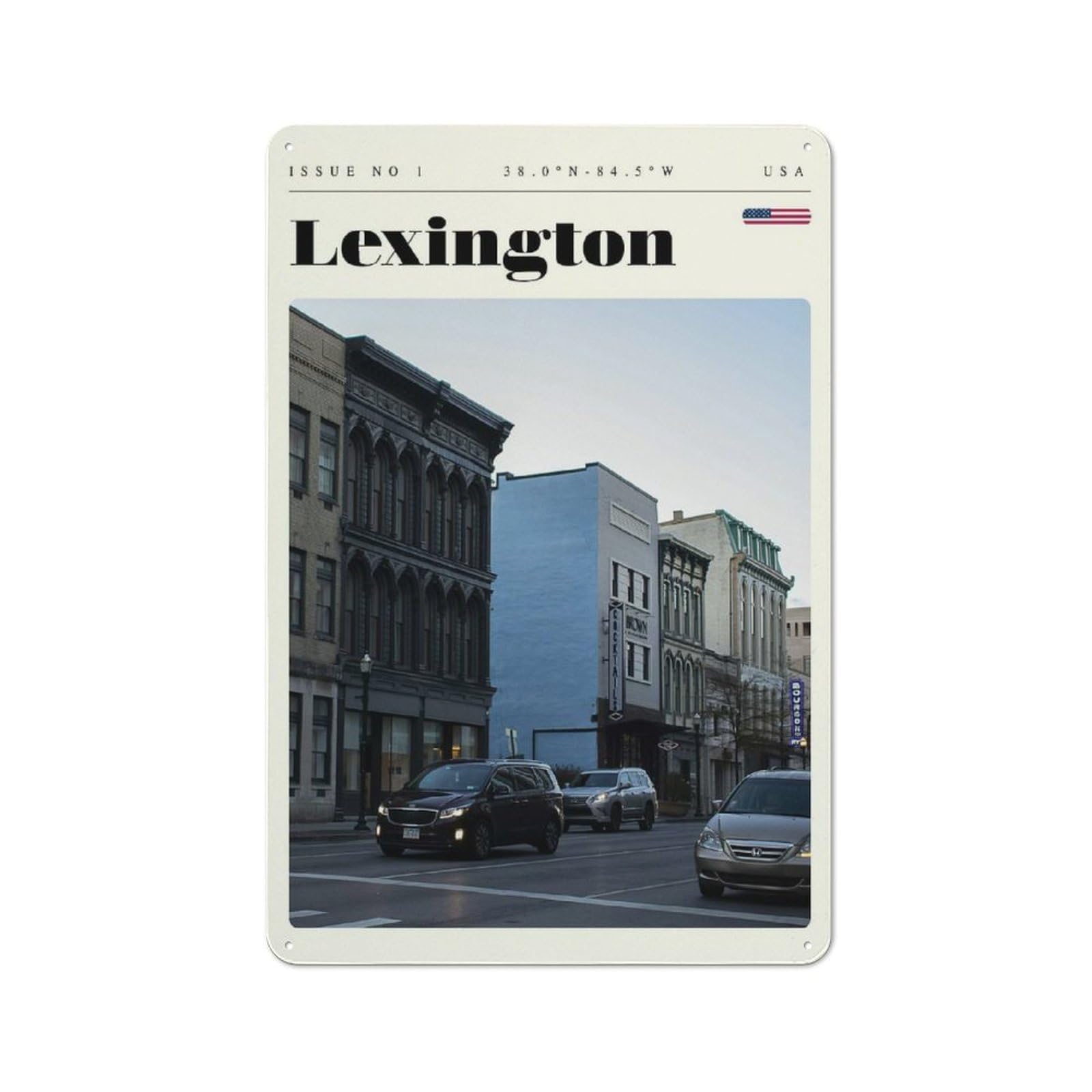 Junmoney Style-22 Understated Lexington Kentucky Travel Art Metal Wall Plaque 30X20cm, Creative Space Decor For Office, Study, Studio Or Hallway
