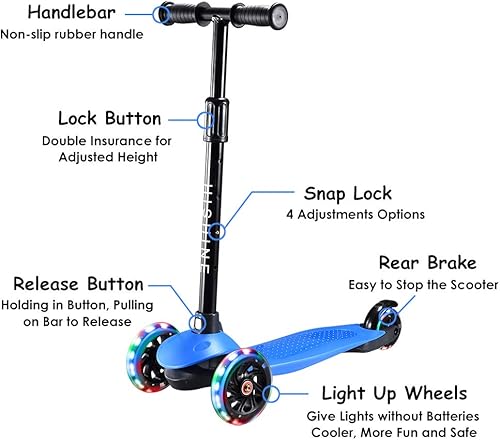 Miniatura 4 de Hishine Kick Scooter for Kids with 3 Light up Wheels and Adjustable Height for 2-7 Years Old Ages Girls Boys Toddlers & Children,Lean to Steer,