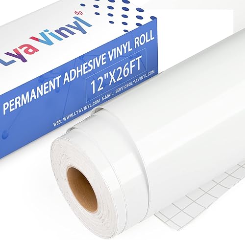 Lya Vinyl Vinilo permanente blanco brillante, rollo de vinilo adhesivo permanente de 12 x 26 pies para Cricut, Silhouette, cortador de manualidades,