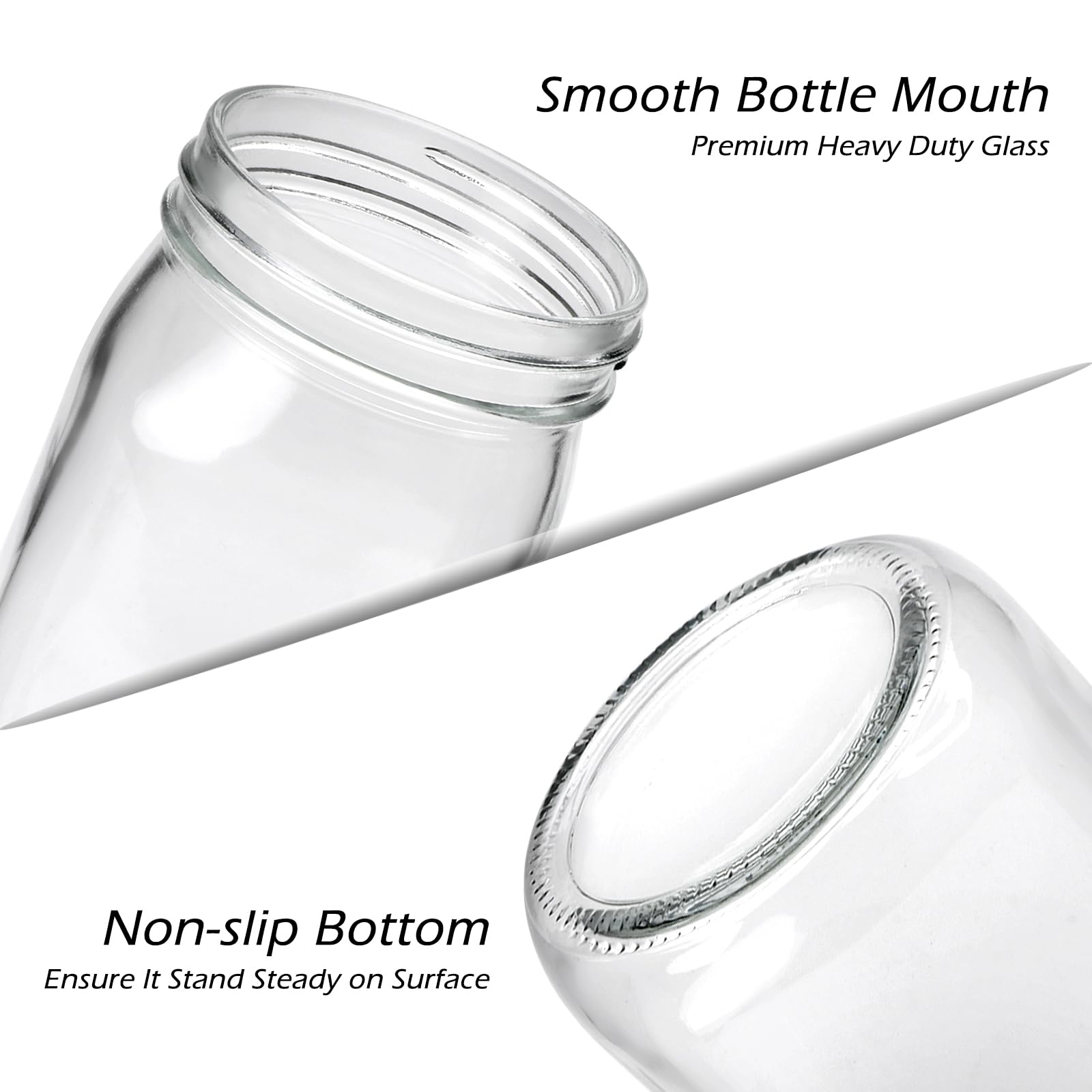 QAPPDA Juego de 12 tarros de vidrio de 32 onzas con tapas, boca ancha transparente de 1000 ml con tapa hermética, tarros de vidrio duraderos para almacenamiento de alimentos para encurtidos,