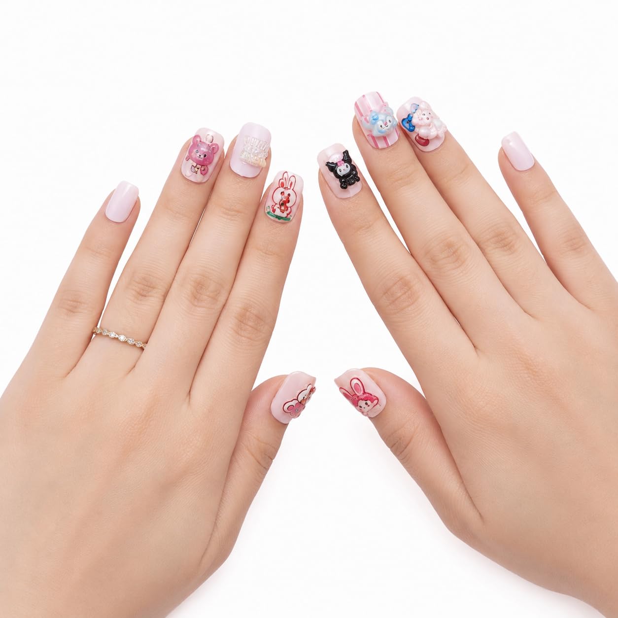 Beautiful & Cute 3D Press-On Nails Set of 12 Pieces for Kids & Adults | Cartoon & Lifestyle Design Artificial Nails | Multicolor Reusable Nail Art Tips | Easy Stick-On Fake Nails for Parties, Festivals & Daily (Design 13)