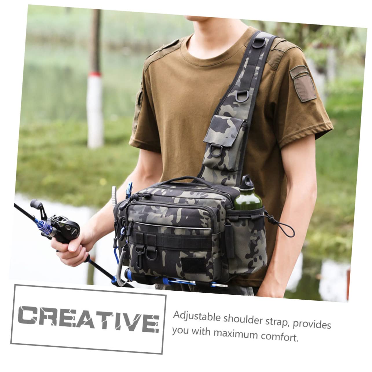 1pieza Bolsa De Pesca De Correa Para Hombro Para Actividades Al Aire Cañas y Accesorios De Pesca Diseño Moderno Camuflaje Nocturno