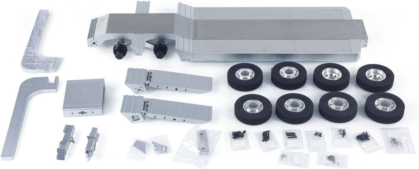 TOUCAN RC HOBBY 1/14 Metal 2 Axels Low Trailer Flatbed E012 001 for Remote Control Tractor Truck E113 RC Lorry Car Model Upgrade Parts