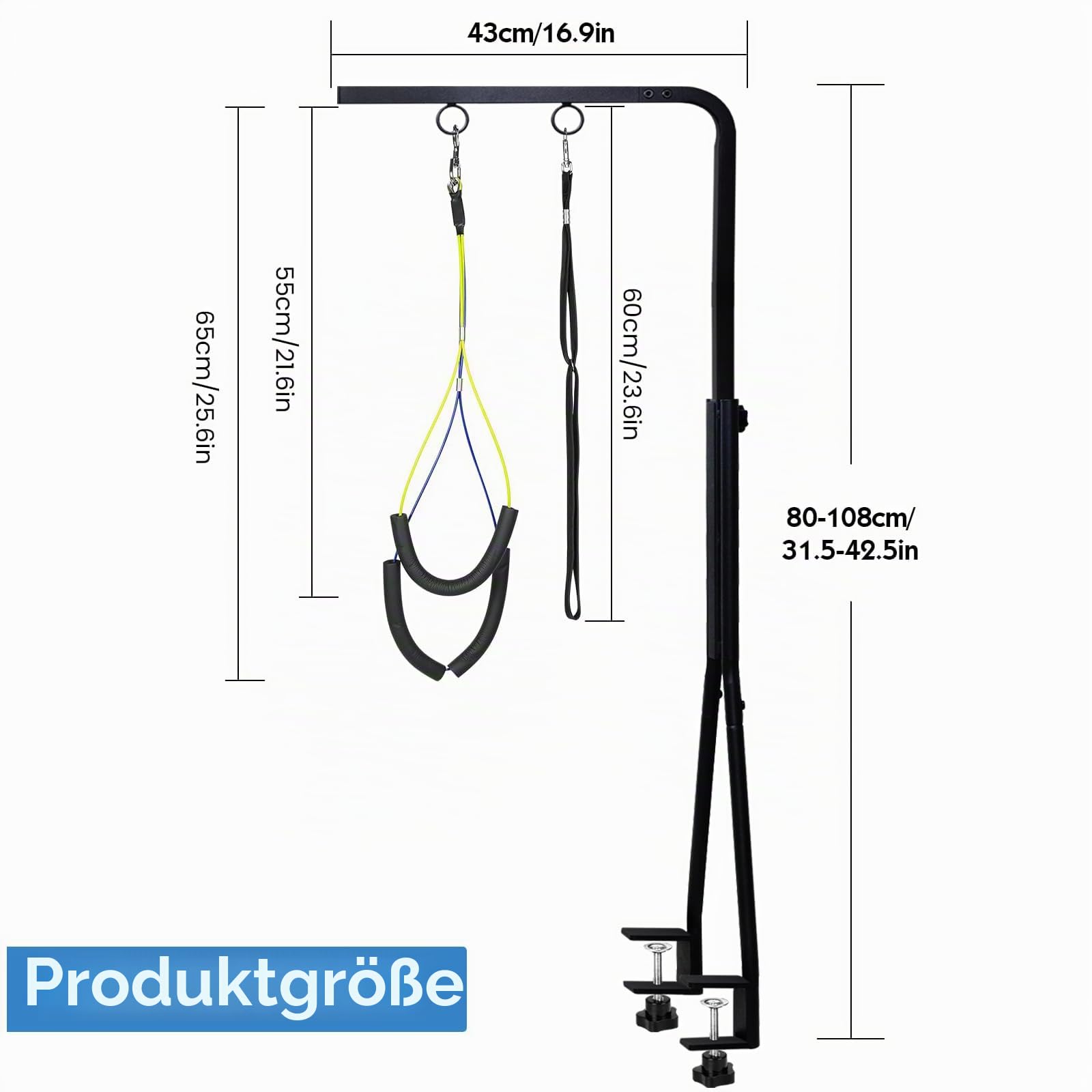 Hundepflegebügel mit Doppelklemme - Höhenverstellbar (72-97cm) Hundezubehör für Hunde - inkl. Schlaufe & Nicht Sitzenden Haunch-Halter - für Baden, Föhnen, Fellpflege & Krallenpflege bei Hunden