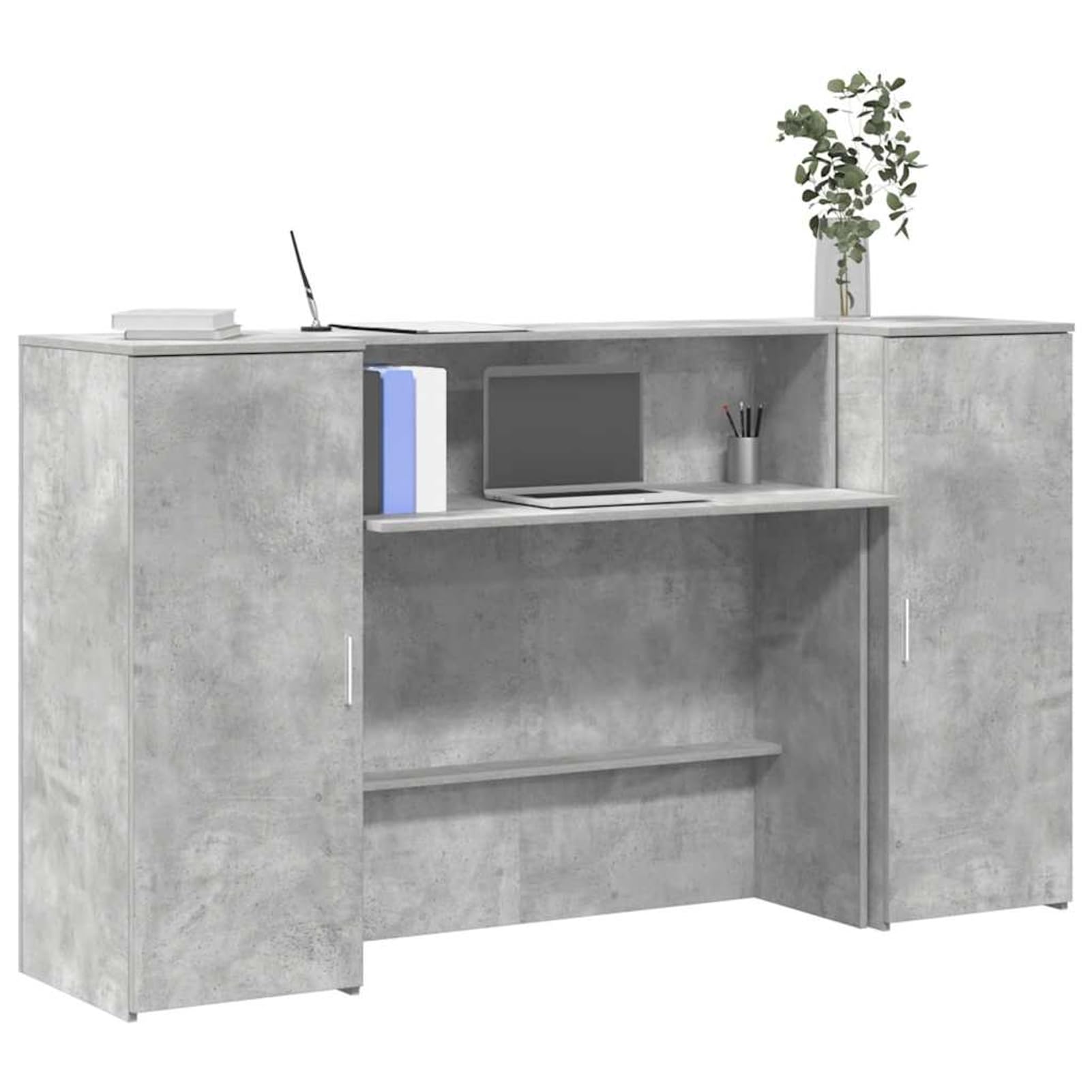 Gecheer Banco Reception Grigio Cemento, Design accurato e spazio di archiviazione, 180x50x103,5cm, Legno Multistrato, per uffici e cliniche