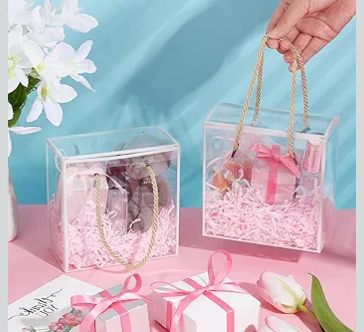 VRB Dec 5 Pcs Small White Transparent Gift Boxes Packaging Hamper Boxes for Guddy bags,Return Gifts,Birthday Party,Baby Shower, Wedding,Diwali,Deepawali,Navratri,Gifting (5 Pcs Small White Transparent Gift Box)