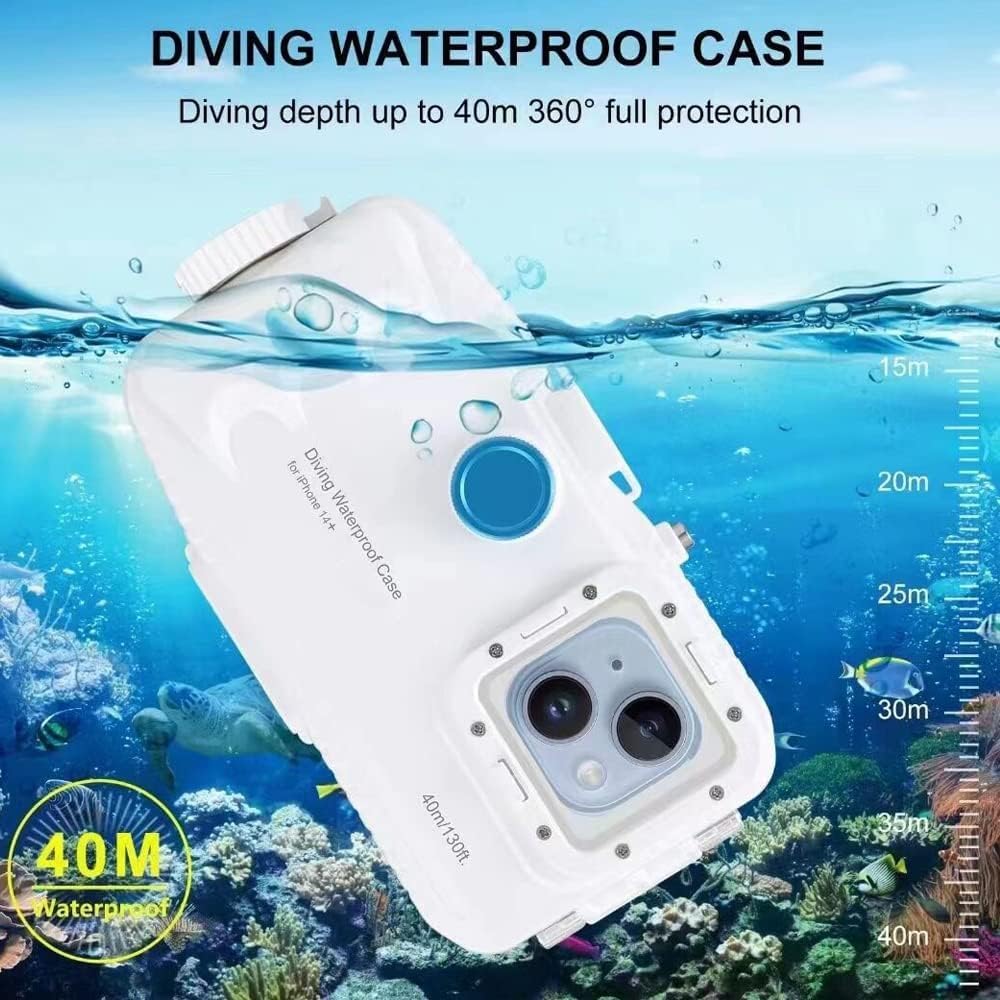 Diving Case Designed for iPhone 16/15/14/13/12 Pro Max Plus Pro Underwater Phone Case [40m/130ft] Surfing Swimming Snorkeling Photo Video Waterproof Housing Case (iPhone 15 Pro)