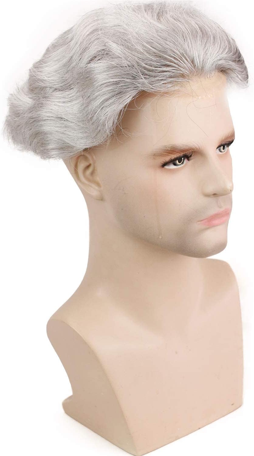 Men's Toupee Monofilament Net with PU around Base European Virgin Human Hair Lace Front Mens Hairpiece Hair Replacement System 10"×8" 10% 1B Mixed 90% Grey Color