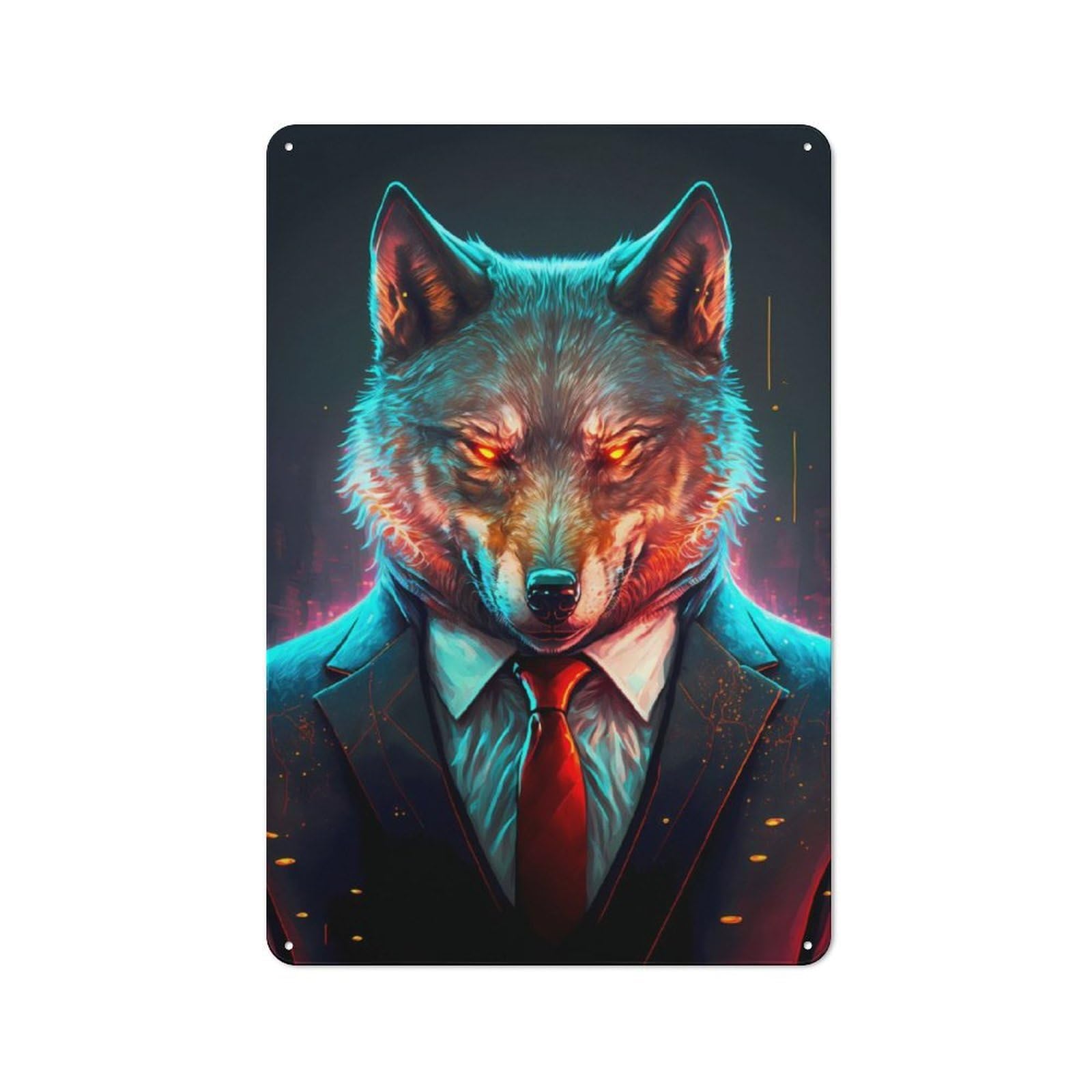 Junmoney Wolf Ceo In Suit Retro Metal Wall Sign 30X20cm Featuring For Hallway Wall, For Garage, Workshop And Man Cave Decoration