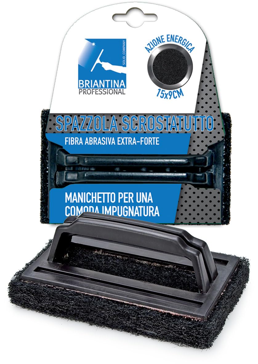La Briantina Spazzola Scrostatutto con Impugnatura, Fibra Abrasiva Forte per Incrostazioni Ostinate, 15x9 cm - h 7 cm