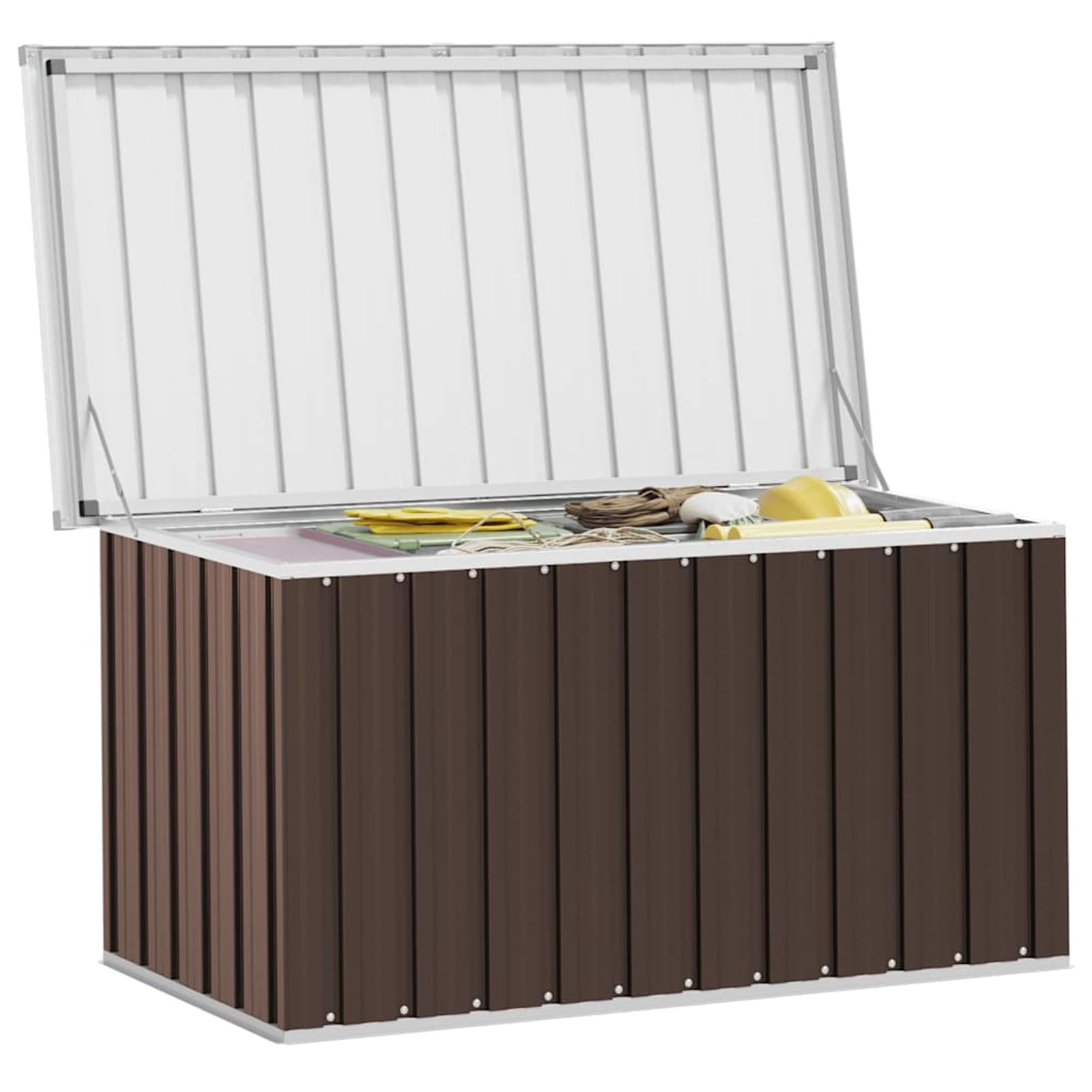Caja de jardín, caja de cojines, caja de almacenamiento, muebles de jardín, caja de herramientas, caja de balcón, para jardín, terraza, marrón, 129 x 67 x 65 cm