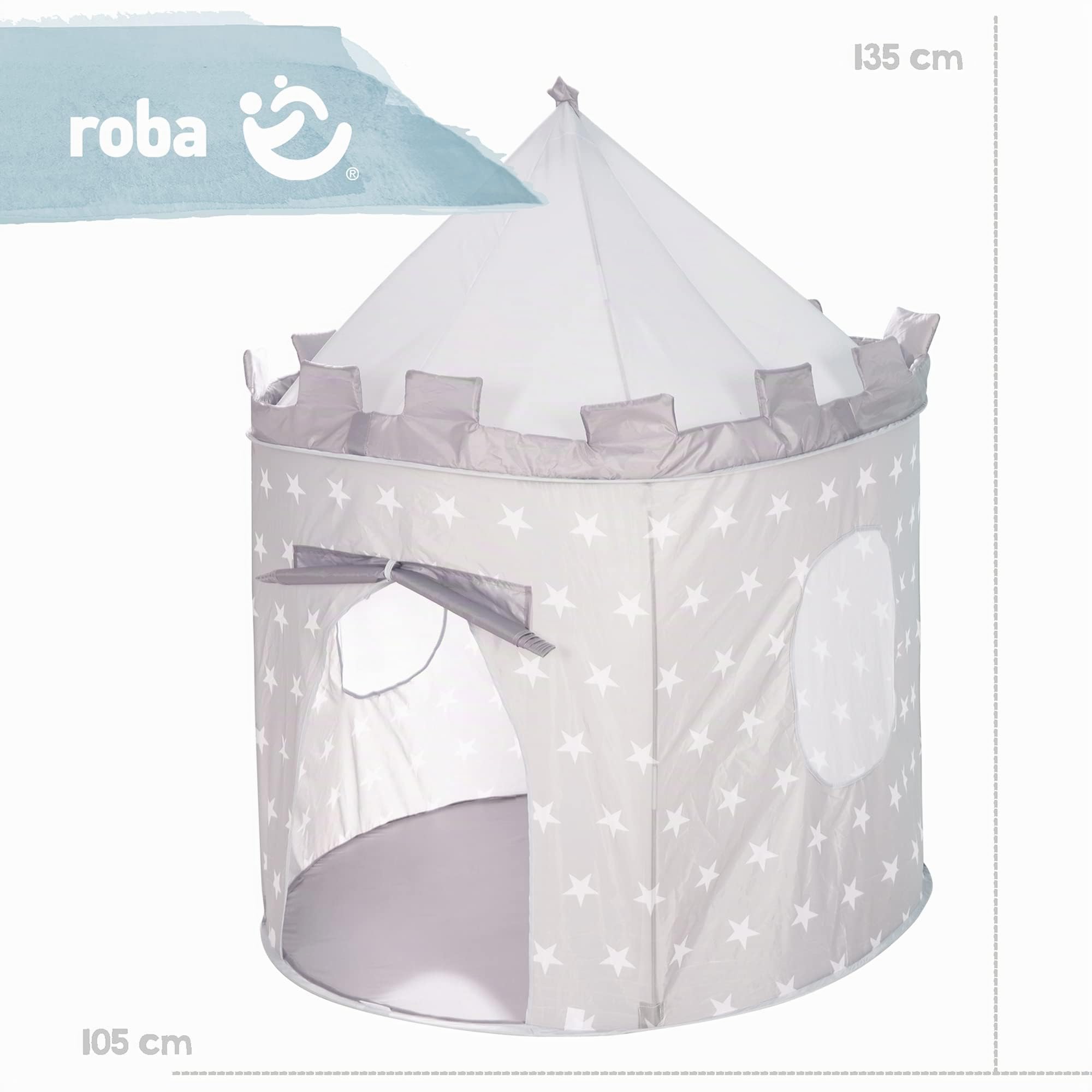roba Tenda da Gioco - Little Stars - Casetta da Gioco in Tessuto - 105 x 135 cm - Telaio con Barre in Fibra di Vetro - Borsa Inclusa - Grigio