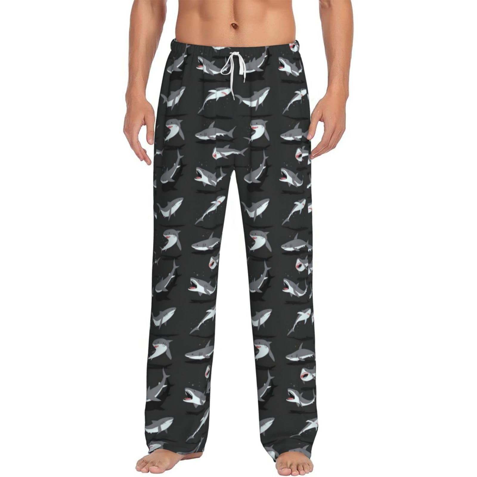 Sdegtho Men's White Shark Pajama Pants Soft Light Long Sleep Bottoms Pj With Drawstring And Pockets