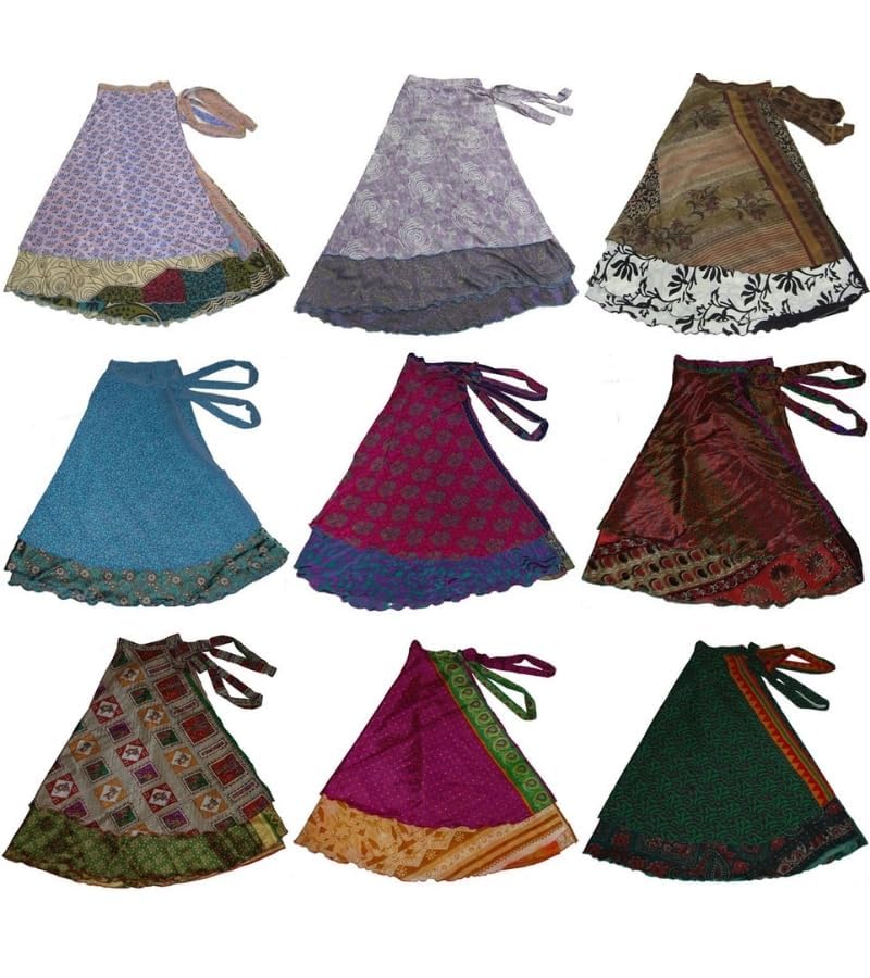 Wevez® Pack of 3 Pcs Original Two Layer Printed Wrap Around Skirts, Plus Size (Long XL)4