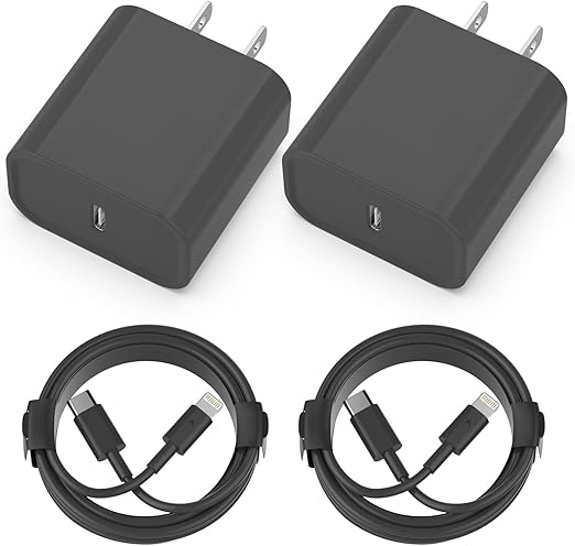 iPhone Charger Fast Charging, 2 Pack 20W USB C Wall Charger Block with 2 Pack MFi Certified 6FT Type C to Lightning Cables for iPhone 14 13 12 11 Pro Max XR XS X, iPad,AirPods Pro(Black)