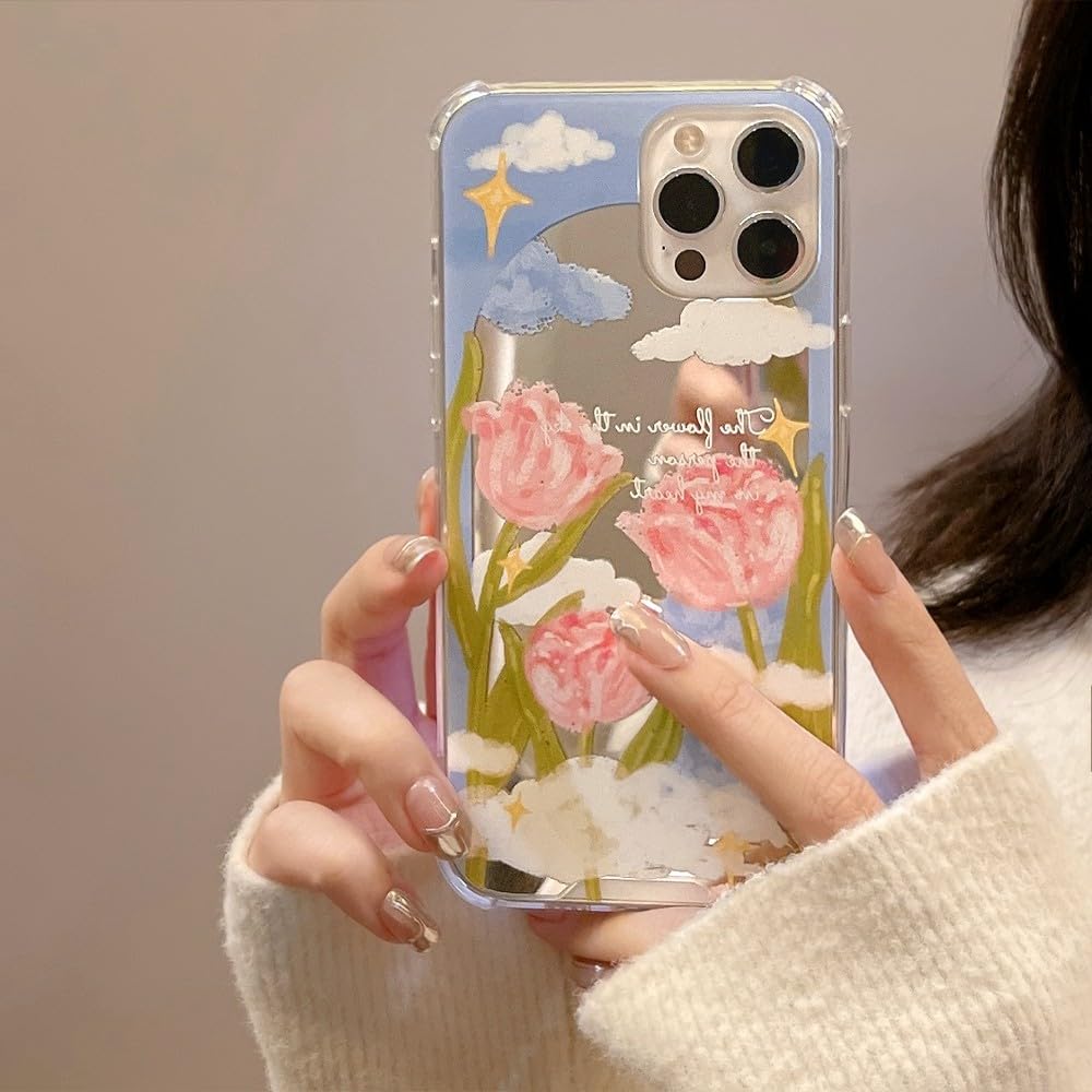 Coque miroir de maquillage fleur pour iPhone 14 13 12 11 Pro Max - 6