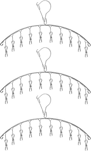 Fashion Easy Paquete de 3 perchas de acero inoxidable con 10 clips para secar calcetines toallas de secado pañales sujetadores ropa de bebé ropa