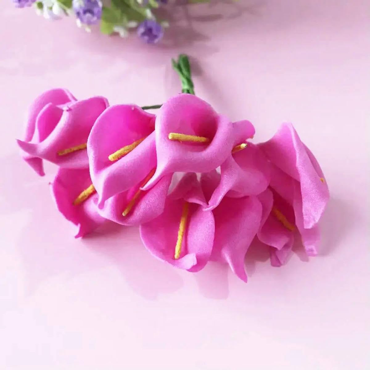 AYHTUD 12/36/72/144pcs Mini Foam Calla Lily Fake Flowers Bouquet Artificial Flowers for Decoration Wedding Decoration Valentine's Day-10-144pcs