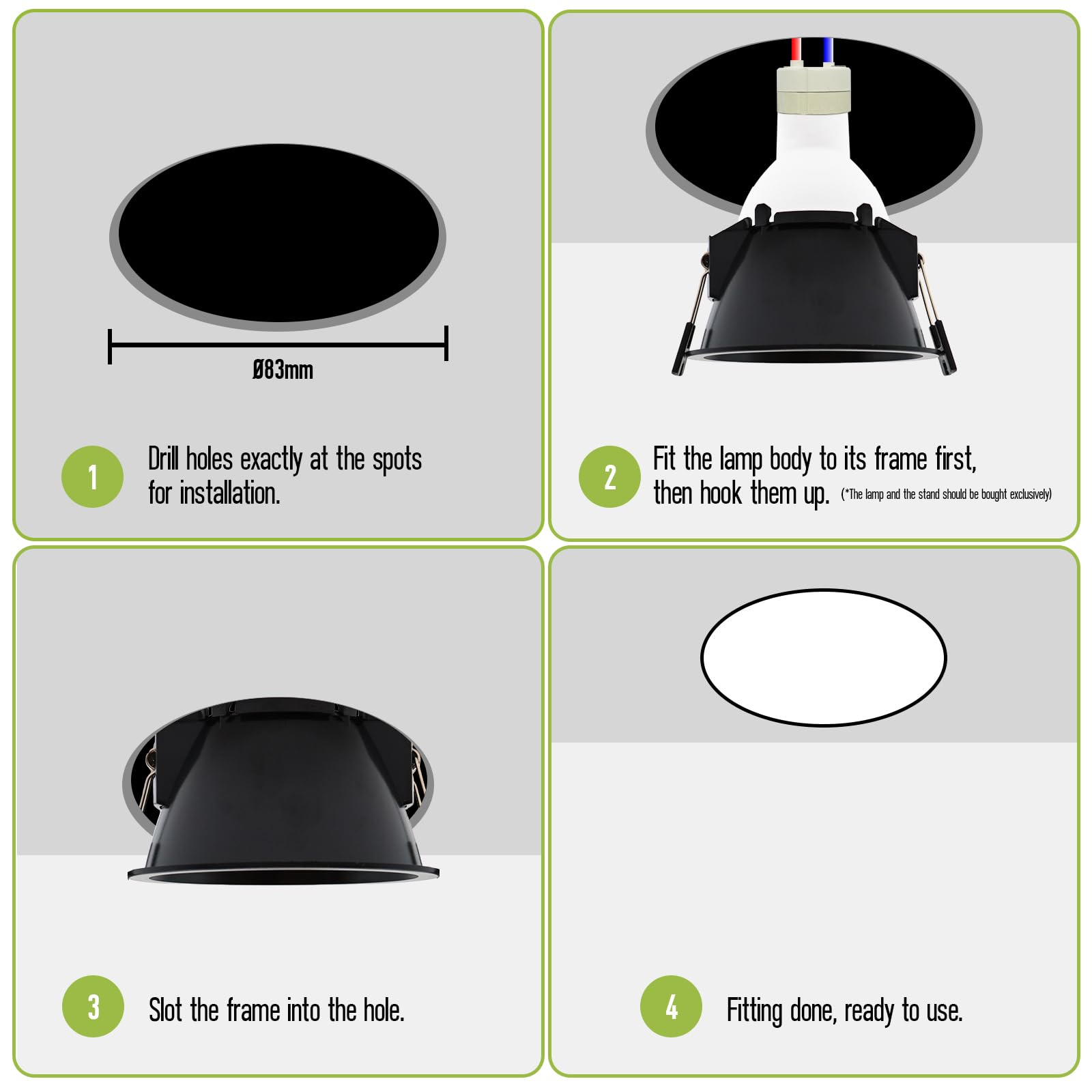 Maxled Light is Led! 10 Szt Oprawka Do Reflektora LED GU10 Ø83mm Materiał PC GU10 Sufitowa Ramka do Zabudowy Montażowa do Montażu Reflektorów Punktowych (Okrągły/Czarny/LED/Halogen)