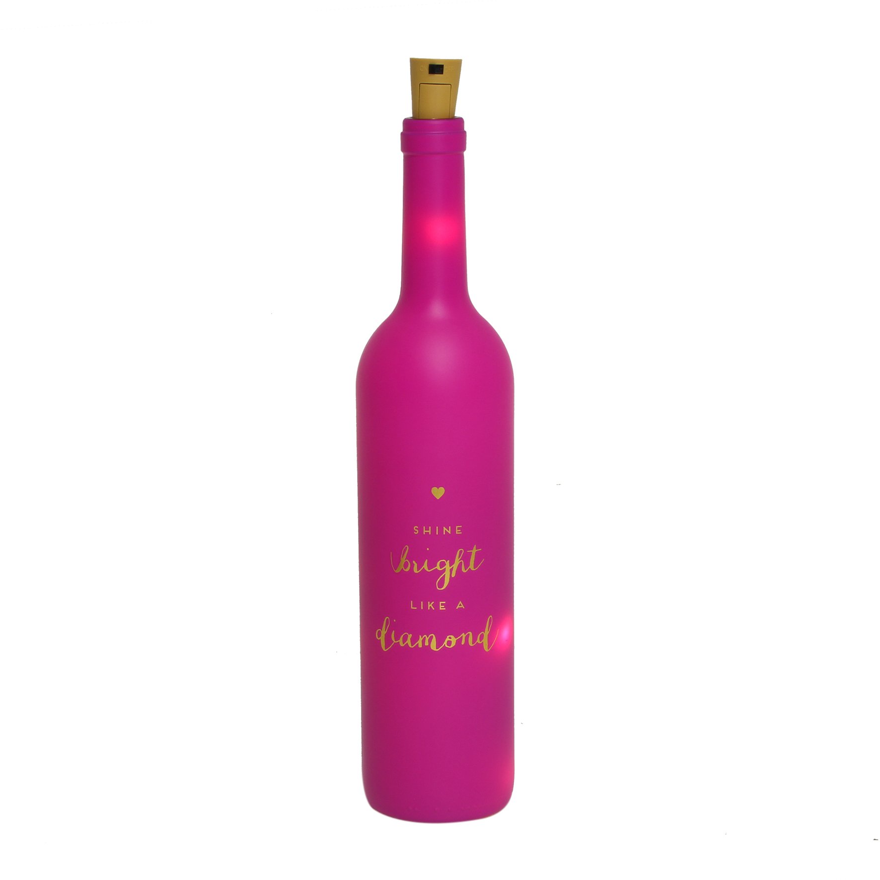 Glitter Gold Light Up Glass Bottle (Pink - Shine Bright)