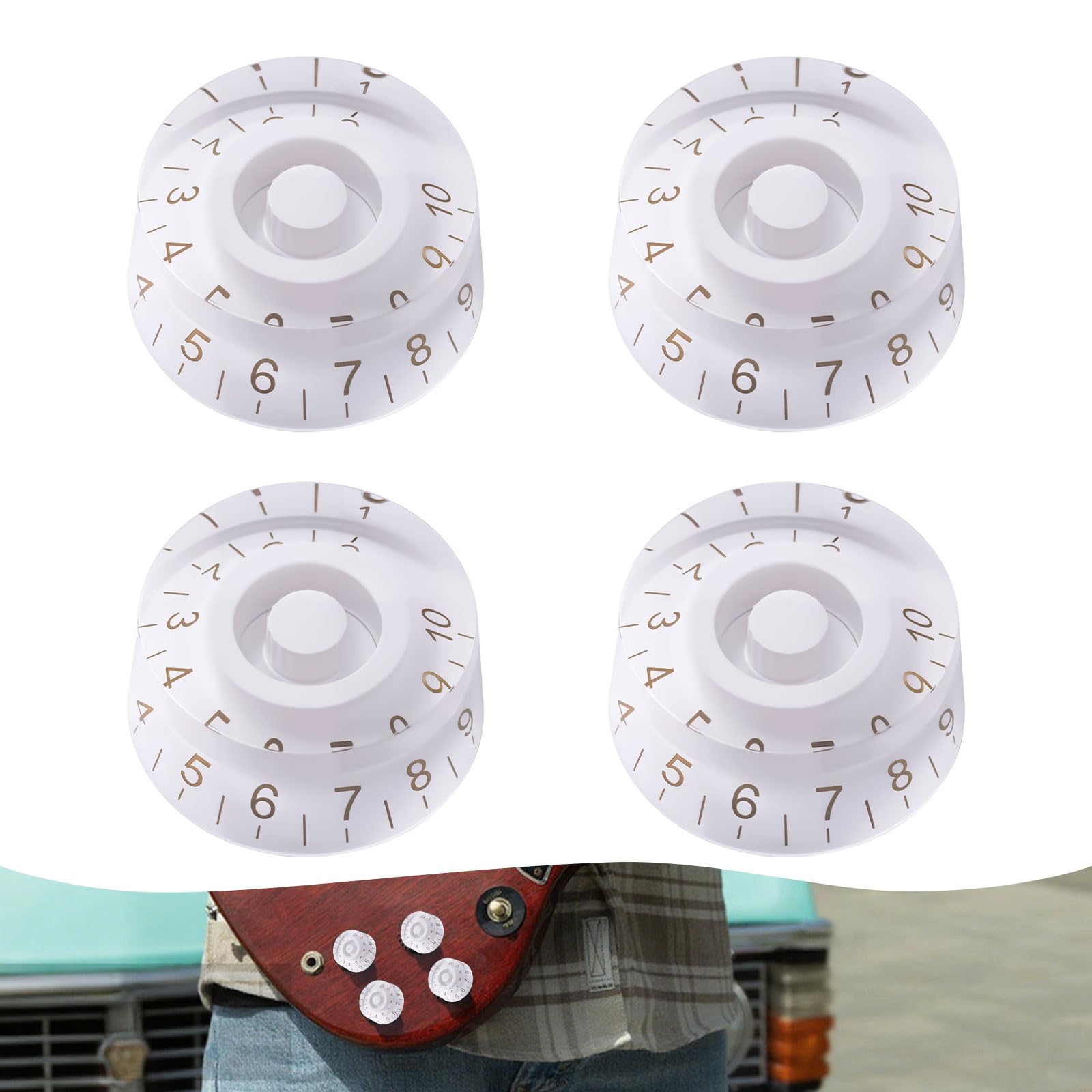 WANDIC Speed Control Knobs, Set of 4 Acrylic Speed Knobs for Gibson Les Paul Replacement Electric Guitar Parts,White - Image 3