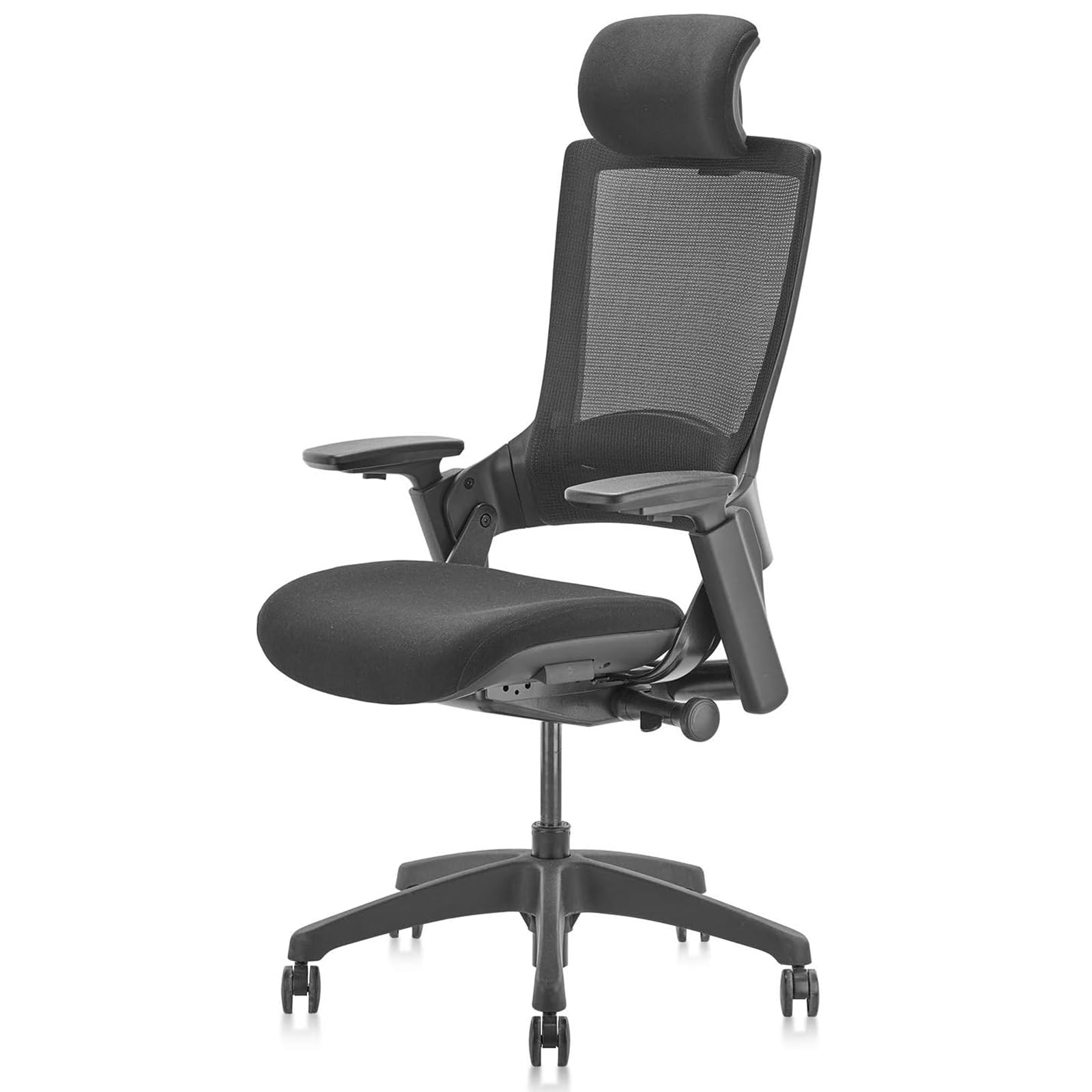 CLATINA Ergonomic High Swivel Executive Chair Fabric Mesh Office Tables Chair with Adjustable Height Head 3D Arm Rest Lumbar Support and Upholstered Back for Home Office Conference Black
