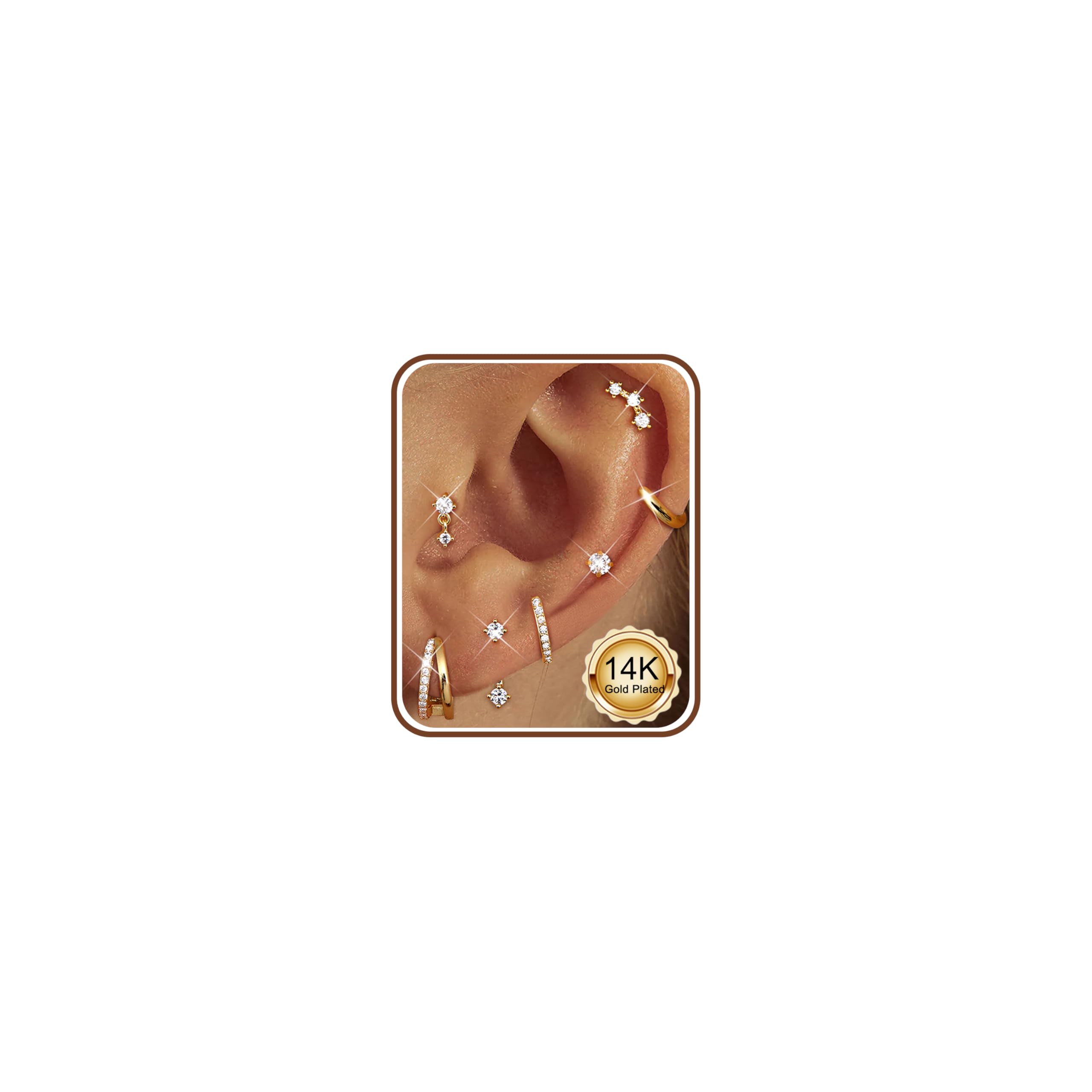 ADRAMATA Hypoallergenic Gold Earrings Stack for Women - 7Pairs Surgical Steel Small Chunky Huggie Hoops Flat Back Stud