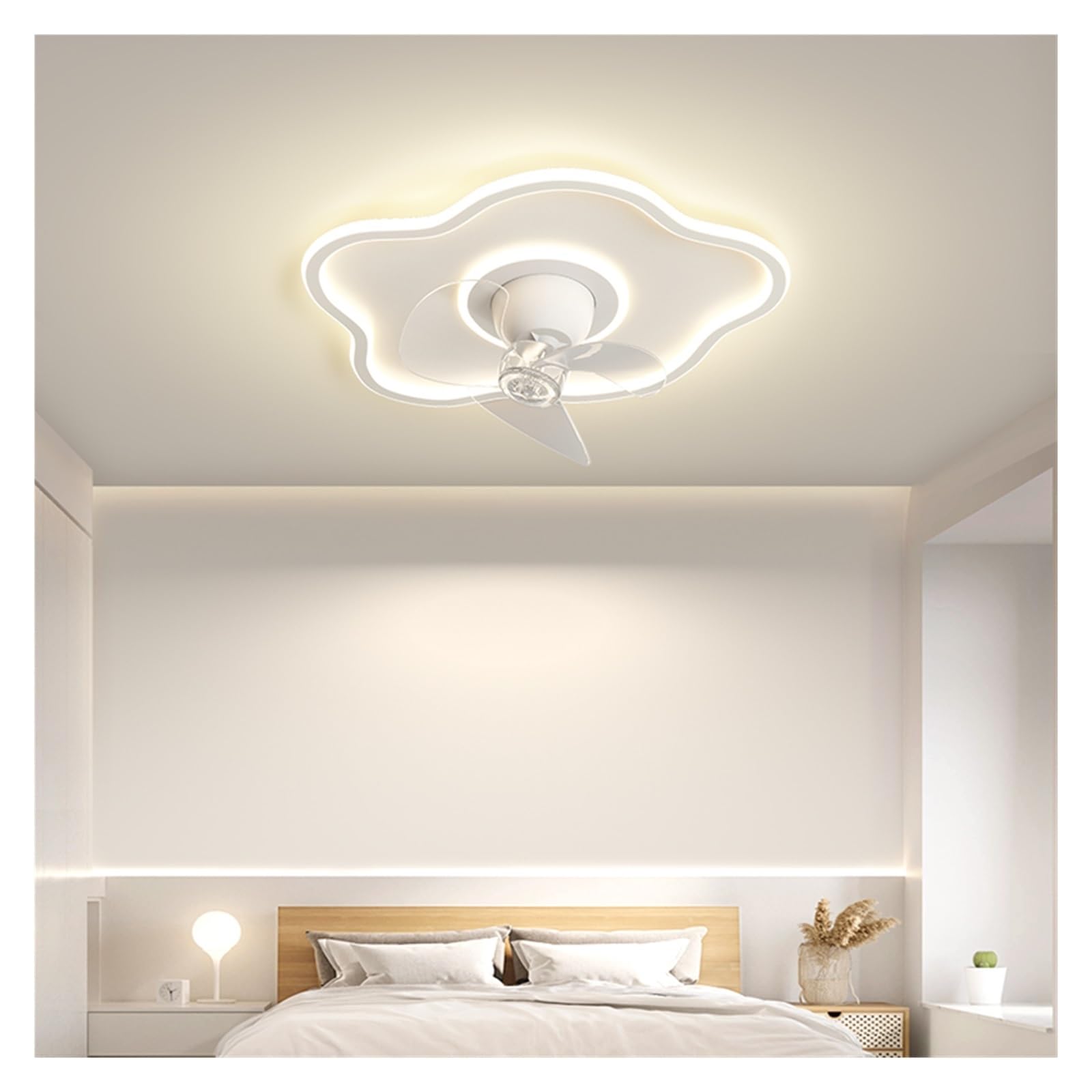 TRDEWR Round Ceiling Fan Lights for Living Kitchen Bedroom Dining Room Home Decor Indoor Lighting Remote Control Dimmable Lamp Lustres Good Light and Shadow Effects(C 40CM 32W)