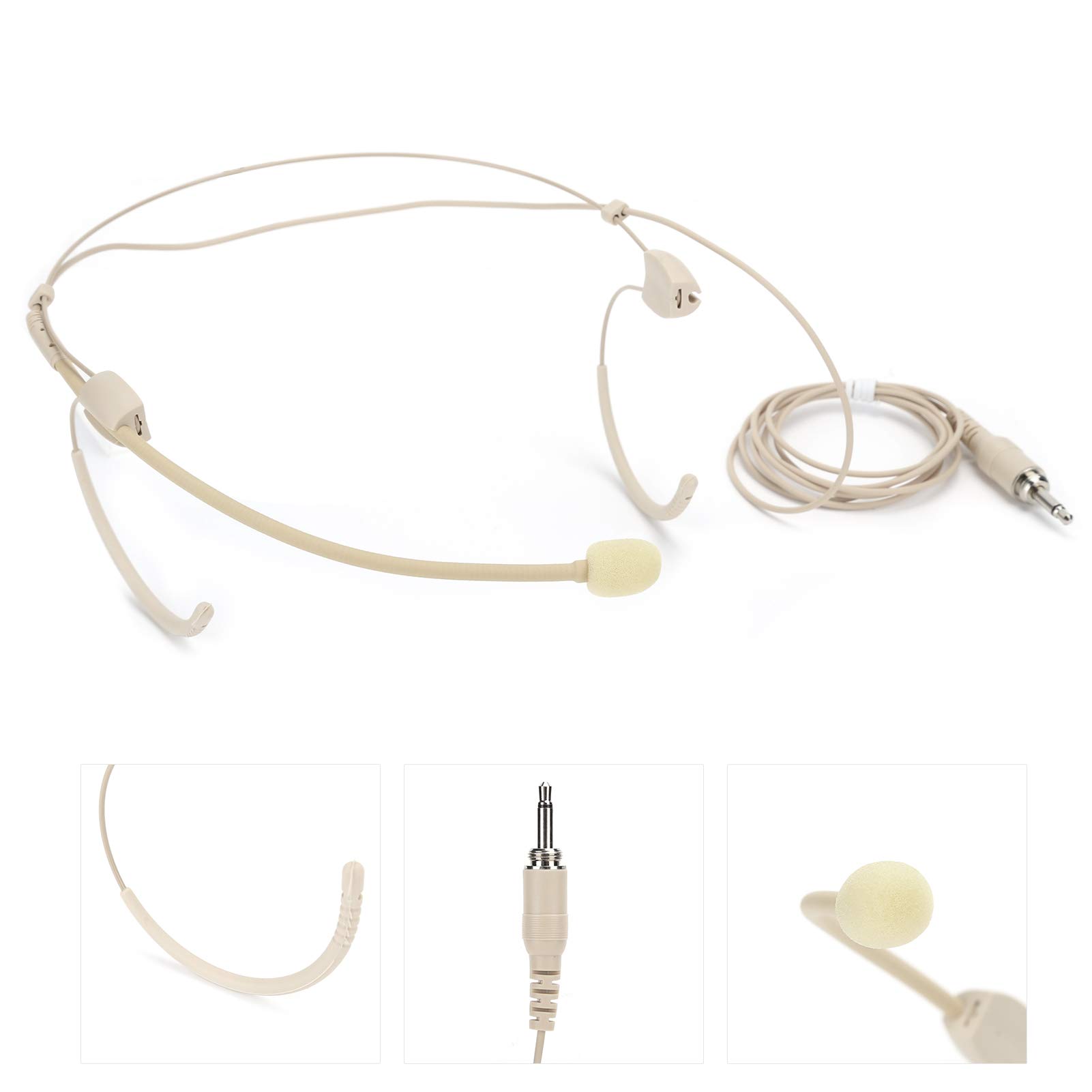 Microphone Casque 3,5 mm, Mini Micro à condensateur Suspendu binaural Portable Micro Serre-tête pour émetteur de Poche pour leturer d'église de scène - Beige