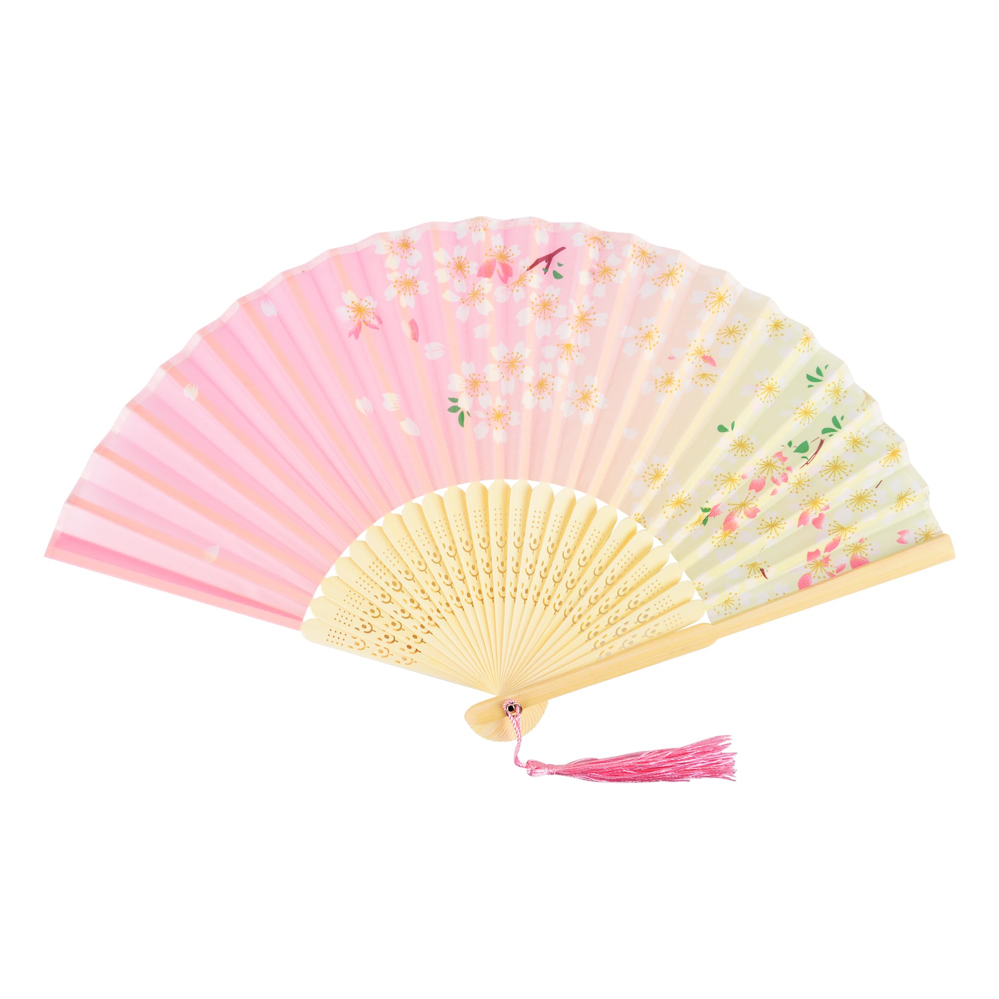 KEYIDO Pink Handheld Fan Folding Silk Fabric Hand Fans for Women Chinese Japanese Hand Fan Manual Fans with Tassel for Wall Decoration Wedding Dancing Cosplay