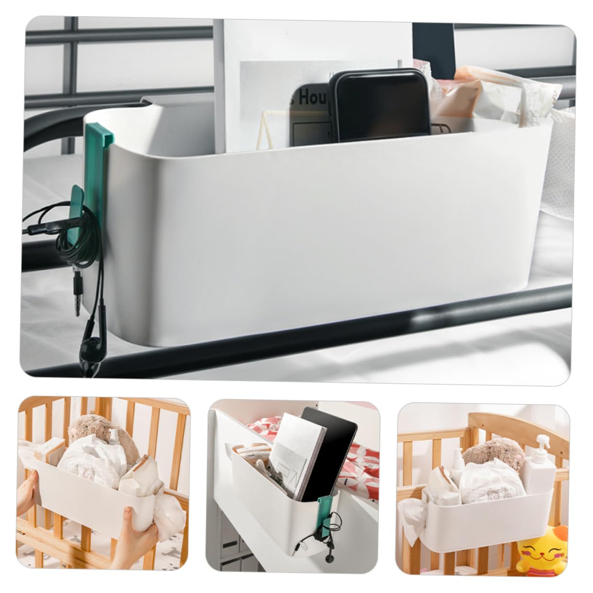 2 pièces Porte-objets de Chevet Suspendu Support de Rangement Polyvalent pour Bureau et Chambre Organiseur Plastique sans Percage Panier Suspendu pour Lit Étudiant et Bureau Vert