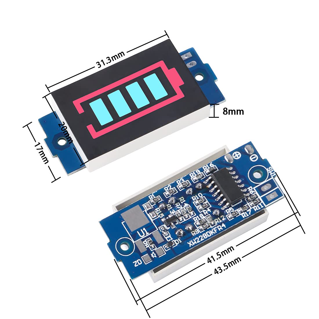 Dimensions of the DORHEA battery level indicator module