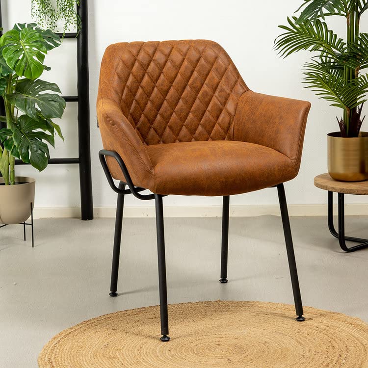 FurnwiseEco Leather Dining Room Chair in Cognac with Armrest