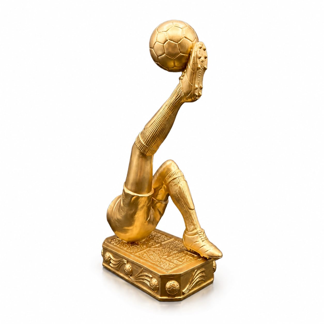 Photo 1 of Shlinnuo Gold Soccer Statue Room Decor - 10.2" H Football Player Sculpture Trophy - Bicycle Kick Sports Desk Ornament, MVP Award, Coach Appreciation Gifts for Men, Teen Boys, Fans (Gold Finish)