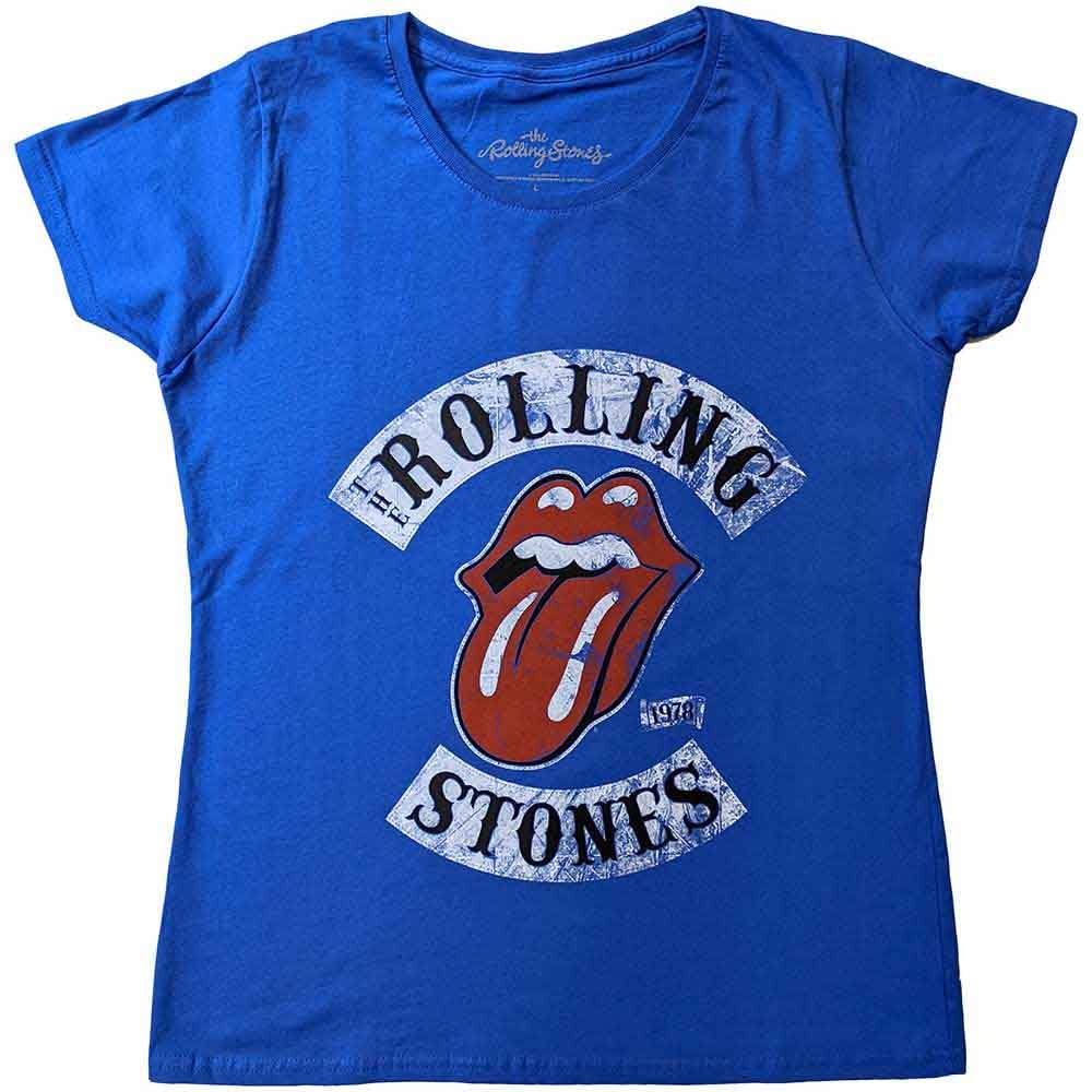 The Rolling Stones T Shirt Tour 78 Band Logo Official Womens Skinny Fit Blue S