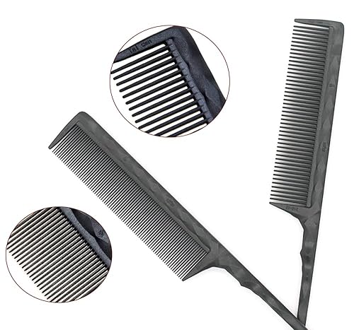Miniatura 6 de PERFEHAIR Peines de cola de rata resistentes al calor para alisar con plancha plana, 2 peines de fibra de carbono antiestáticos para mujeres,