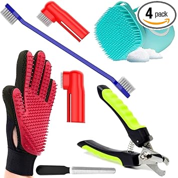 Dog Trust Dogs Grooming Kit – Dog Shampoo Brush 80ml, Nail Cutter, Tooth Brush and Glove for Puppy, Cat and Kitten – Combo of 4 - image, photos